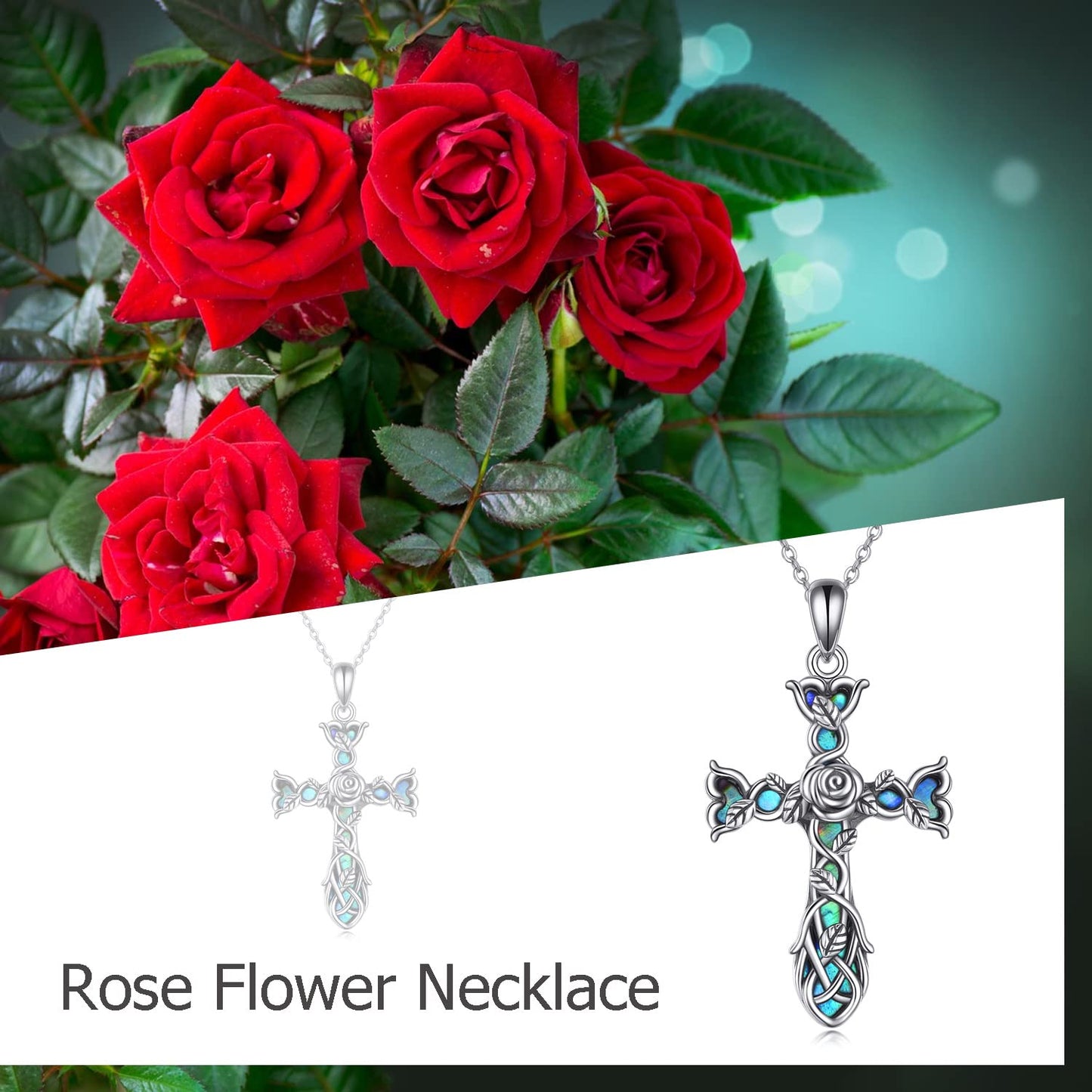 ONEFINITY Cross Necklace 925 Sterling Silver Celtic Knot Rose Flower Cross Necklace Pendant Gifts for Women Cross Jewellery Gifts