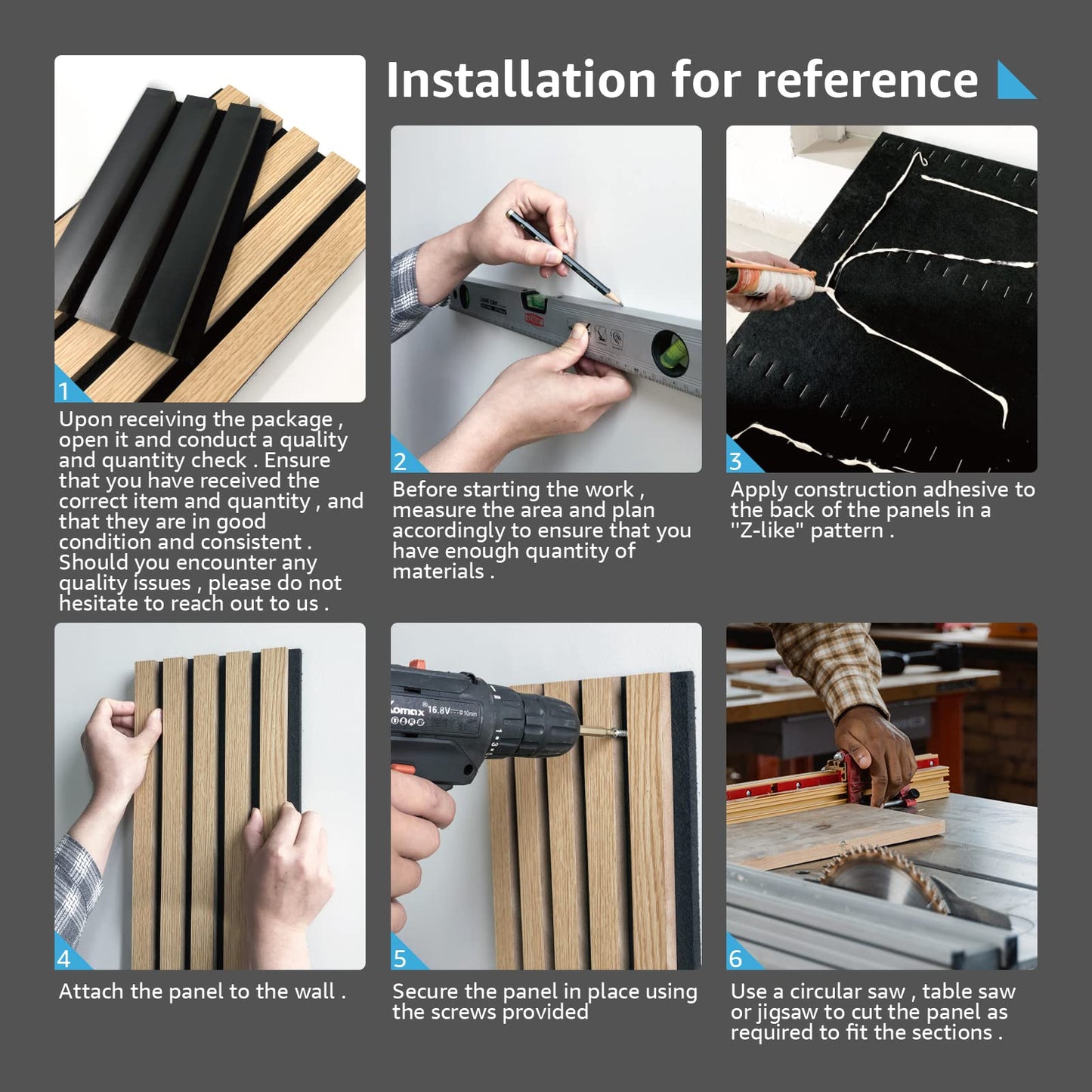 Art3d 4-Piece Wood Slat Acoustic Panels for Stylish Decor and Noise Reduction, 3D Textured Panel for Ceiling and Wall, Matte Black