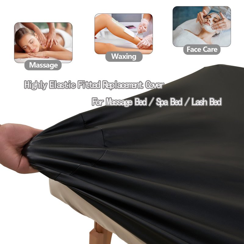 Massage Table Cover Protector Vinyl Leather Spa Bed Covers - Fits Beds 28-32" Wide, Lash Bed Protective Cover Fitted, Esthetician Accessories, Waterproof & Oilproof & Reusable & Elastic (Black)