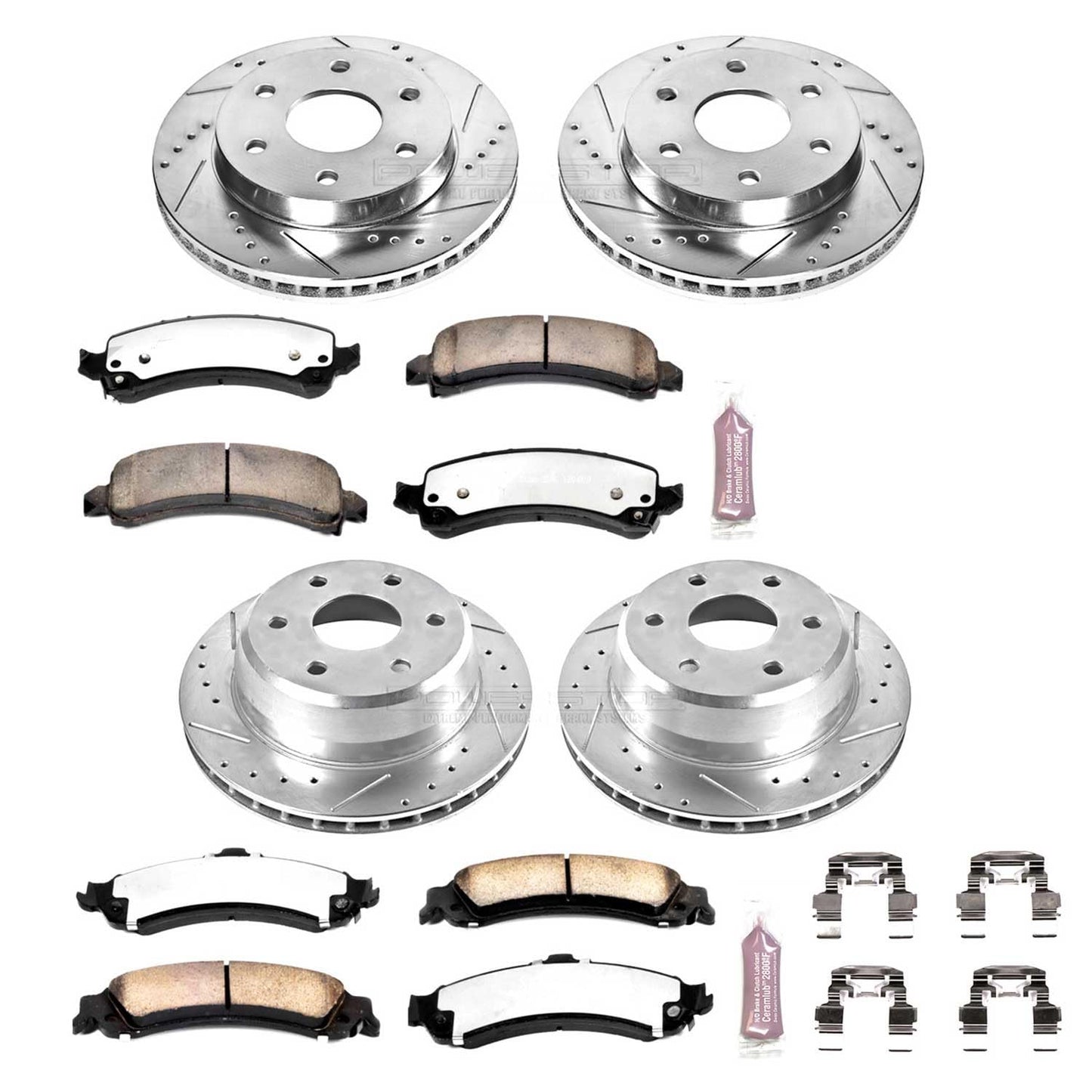 PowerStop Front & Rear Brake Kit For GMC Savana 1500 2003-08 | Yukon 2002-06|Chevrolet Avalanche 1500 2003-06 -Truck & Tow Carbon Fiber Ceramic Brake Pads + Drilled & Slotted Rotors Upgrade, K2016-36