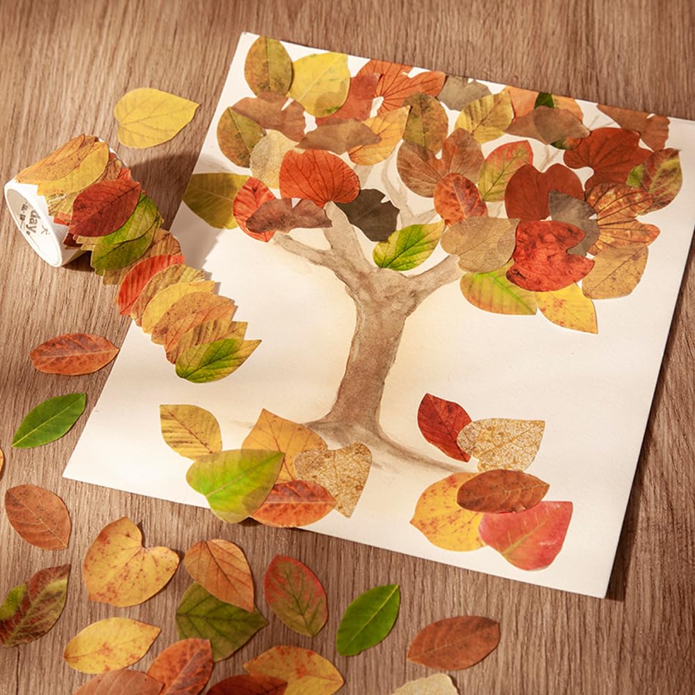 BOSOIRSOU 300 pcs Fall Leaves Washi Tape, 6 Rolls Autumn Maple Leaves Washi Tape Stickers Masking Tape Decorative Adhesive Leaf for Scrapbooking Journaling Junk Journal DIY Art Crafts Supplies