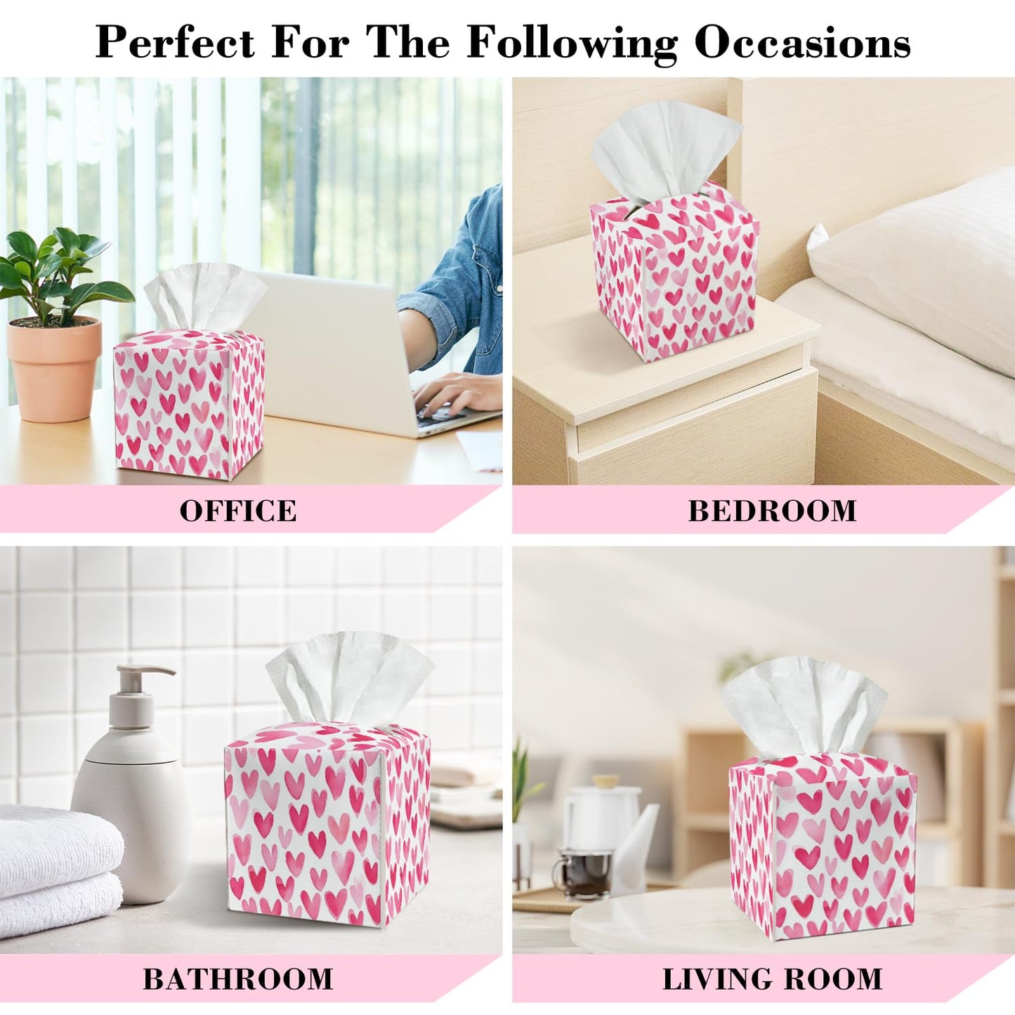 Pink Heart Leather Tissue Box Cover Square Cute Tissue Holder for Car Livingroom Office Decor Ideal Gifts for Women Colleagues Girls Sister Bestie Daughter Birthday Christmas Housewarming - YT0188