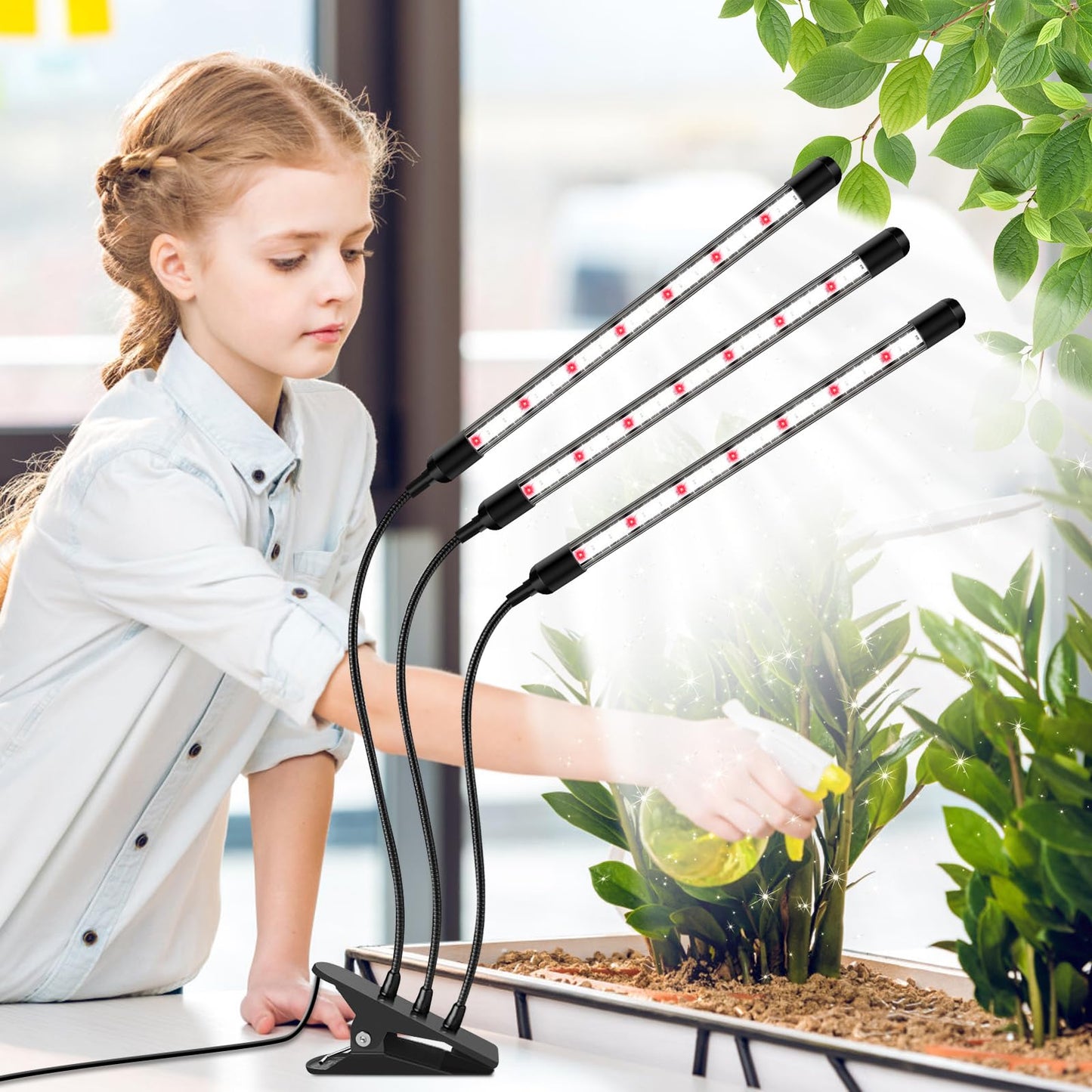 SDOVUERC Tri-Heads Grow Lights for Indoor Plants, Full Spectrum Plant Lights for Indoor Growing with Adjustable 360ยฐ Gooseneck, 6/12/18H Timer & Dimming for Seedlings(Pack 2)