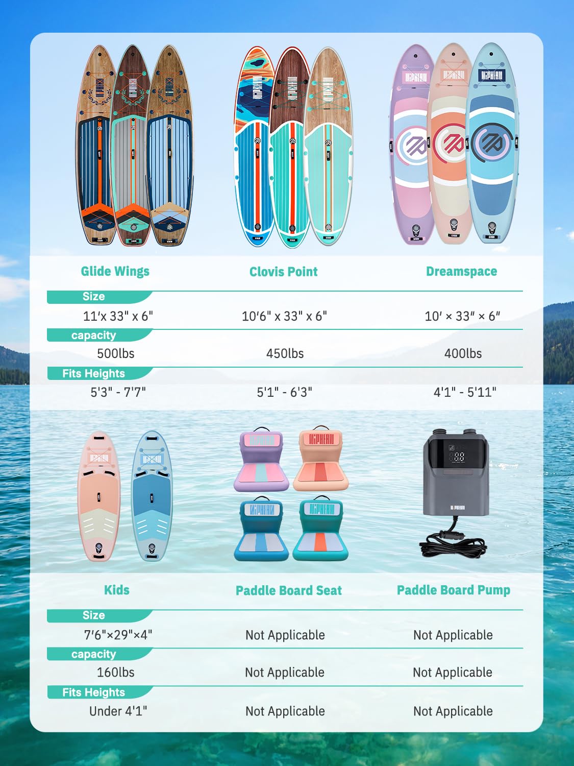 Niphean (Extra Large) Inflatable Paddle Board, SUP for 2+1 People/Family 500lbs Capacity Stand Up Paddle Board with SUP Accessories, StabilTrac Fin Non-Slip Paddleboard for Adults-Grain Flow