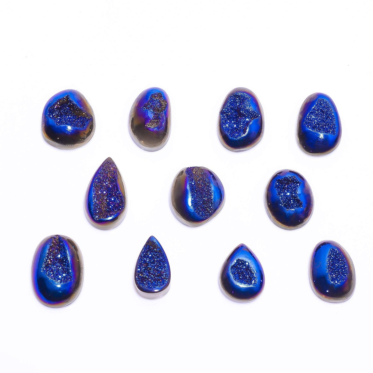 GEMKORA 50 carats, 3+pcs, Blue Titanium Drusy Gemstone Cabochons for Jewelry Making Supply, Wholesale Lot, Loose Crystals, DIY, Wire Wrapping, Healing Crystals, Bulk Gemstone Deal