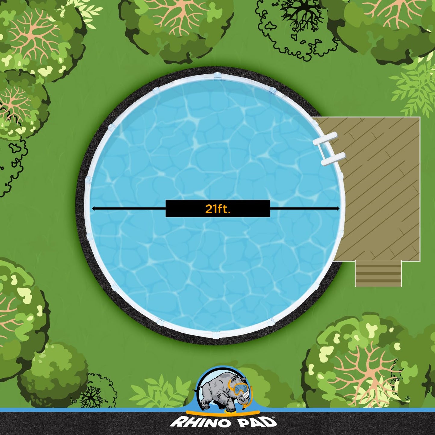 Rhino Pad 21 ft Round Pool Liner Pad for Above Ground Pools | Durable Puncture Resistant Under Pool Mat | Effortless to Install | Strong Eco-Friendly Padding | Extends Life of Swimming Pool Liners