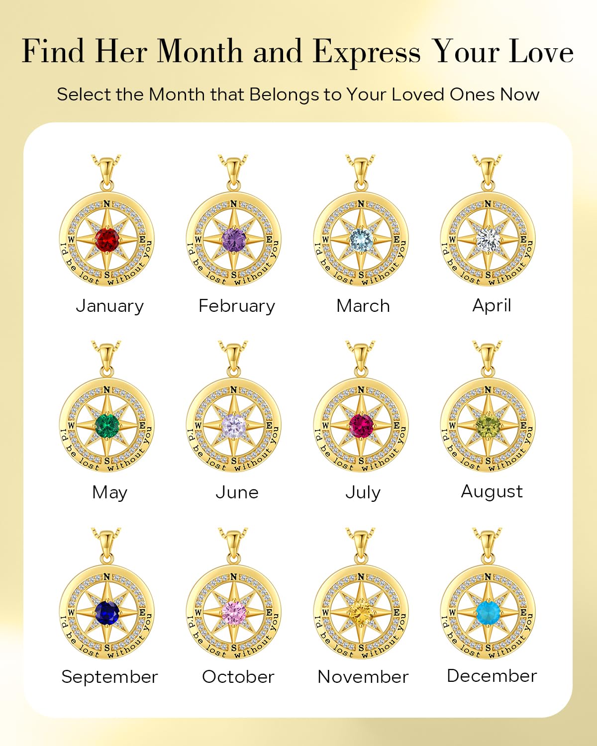 S925 Necklace Gift for Wife |Compass Jewelry Women Anniversary |Sterling Silver |Girlfriend Birthday Necklaces for Her Valentines |I'd be Lost without You |Jewel 18K Gold Nov 11