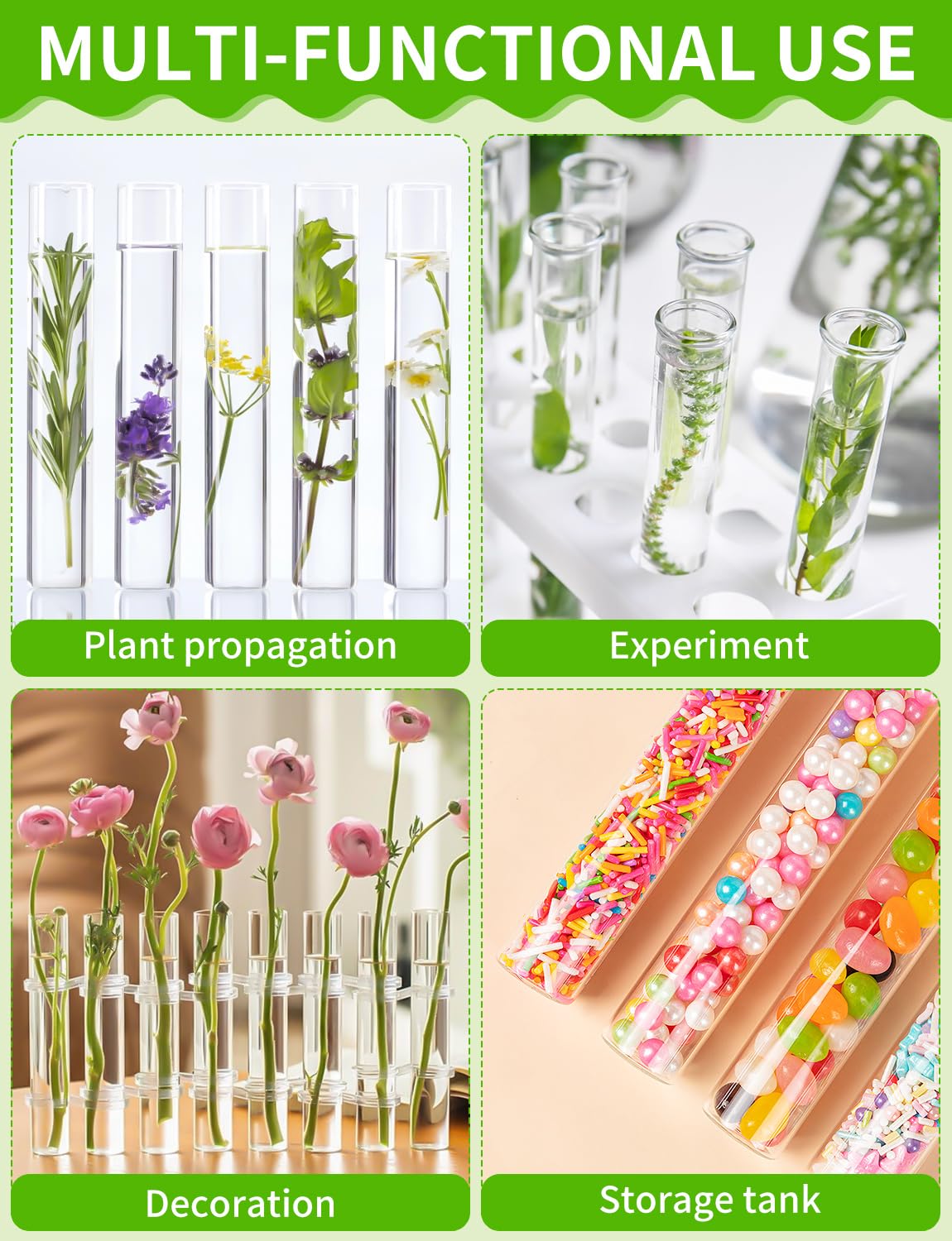 16 Tube Glass Plant Propagation Stations Clear Glass Test Tubes Tiered Planters Accessories for Home Office Plant Hanger Flower Vases Wall Decor Hydroponic Cuttings Clear Vases