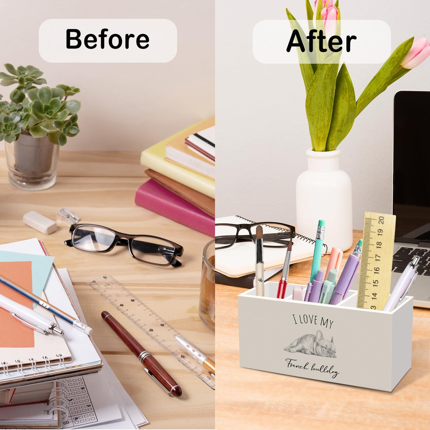 nvucamd Frenchie French Bulldog Gifts Pen Pencil Holder for Women Desk, I Love My French Bulldog Office Desk Accessories, Dog Lovers Gifts Pen Holders Organizer for Bathroom Classroom