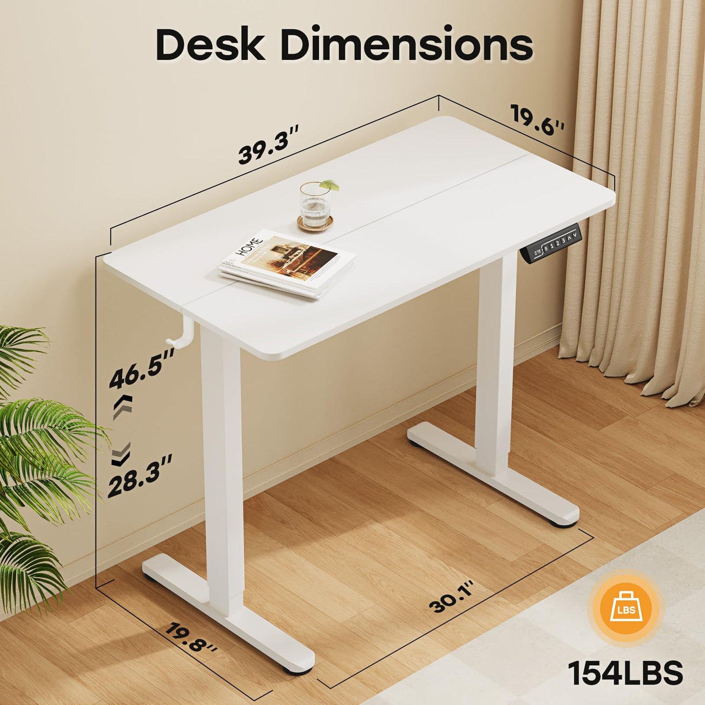 JYLH JOYSEEKER Small Standing Desk, 40" ×20" Electric White Standing Table, Height Adjustable Compact Sit Stand Desk with Splice Board, Home Office Table with 2 Hooks