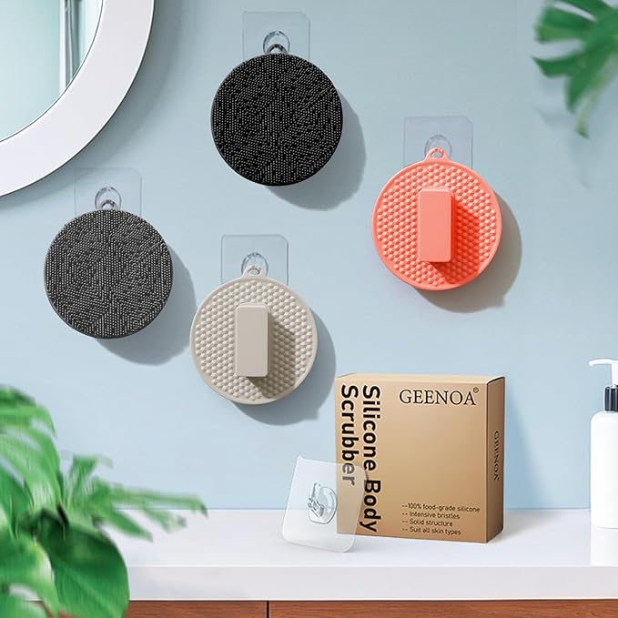 Silicone Body Scrubber 2PCS, Exfoliating Body Scrubber Shower Scrubber with Dense Bristles and Comfort Handle, Silicone Loofah Body Buffer for Good-Lathering & Deep-Cleansing(Black+Gray)