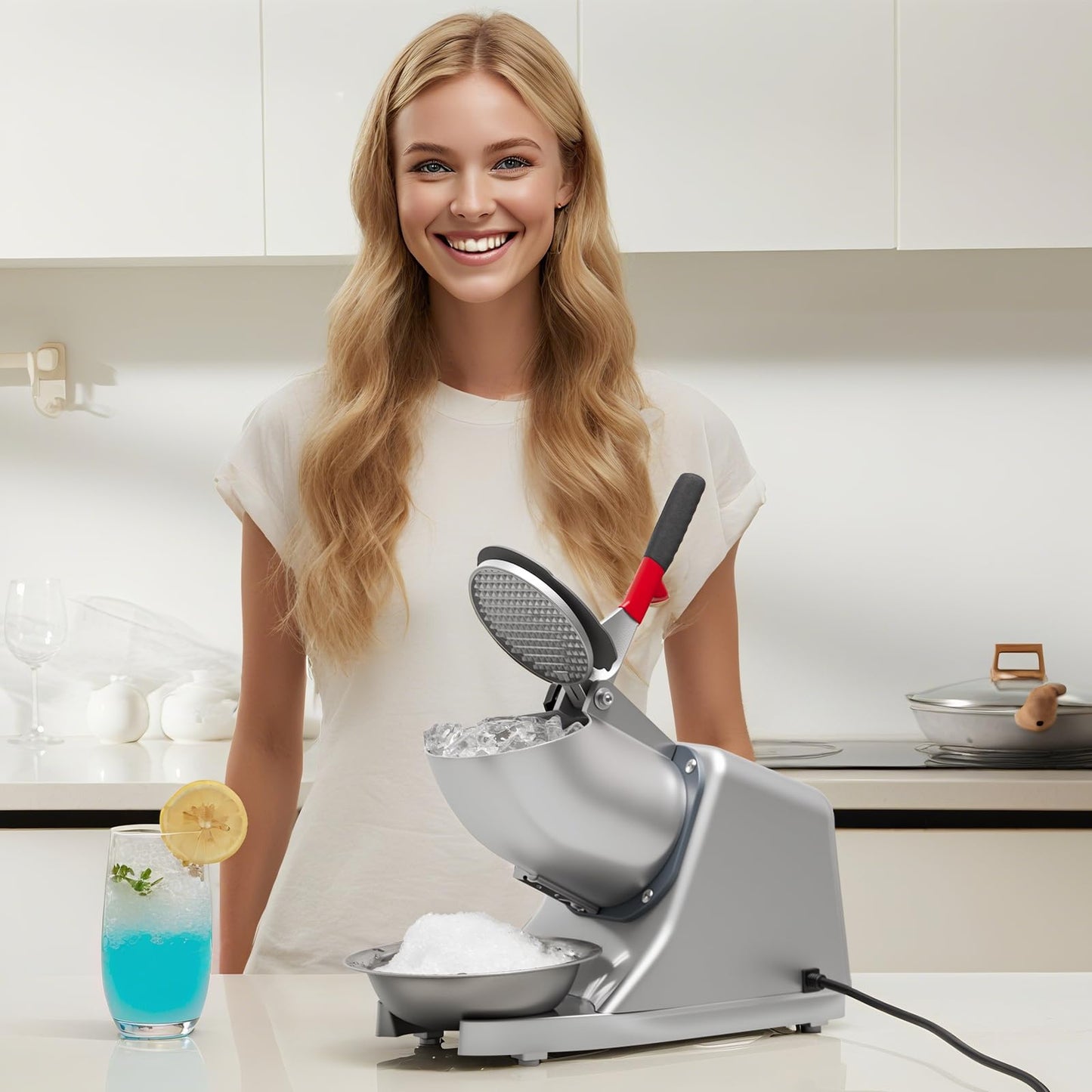 YODHOSA Electric Ice Shaver 300W Snow Cone Maker Machine 143lbs/hr Shaved Ice Machine Stainless Steel Kitchen Electric Ice Crush with a Free Ice Pick and Ice Cube Tray