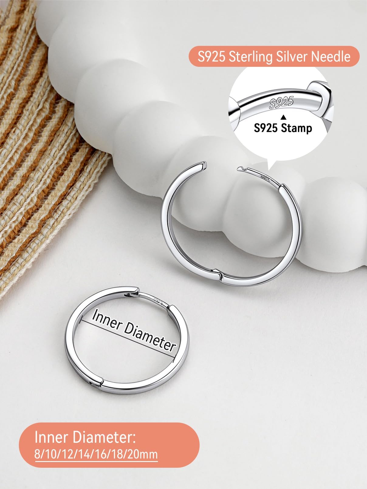 FaithHeart Hoop Earrings for Women, Silver Hypoallergenic Huggie Hoop Earrings, Small Cartilage Earrings for Women 16mm, Send Gift Box