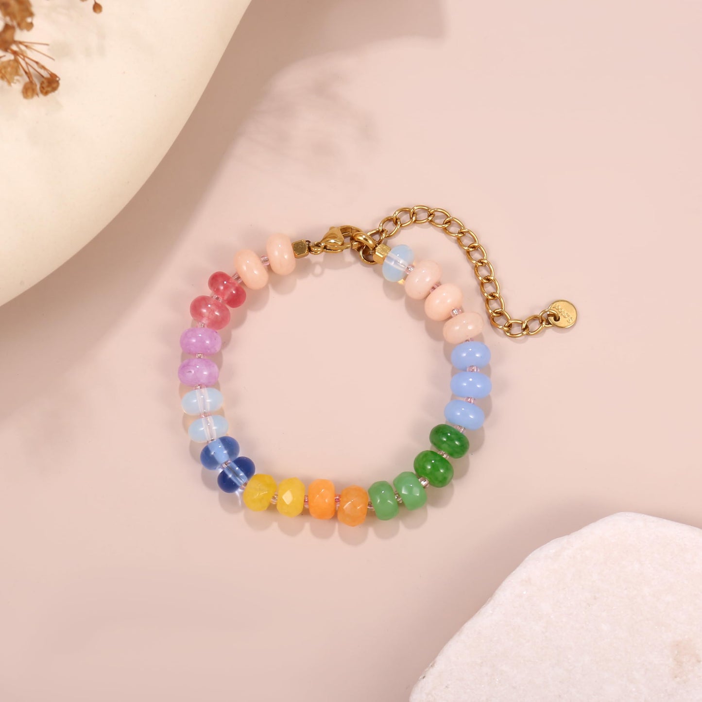 Badu Gemstone Beaded Bracelet for Women Colorful Natural Stone Freshwater Pearl Surfer Beach Rainbow Bracelet Jewelry Gift
