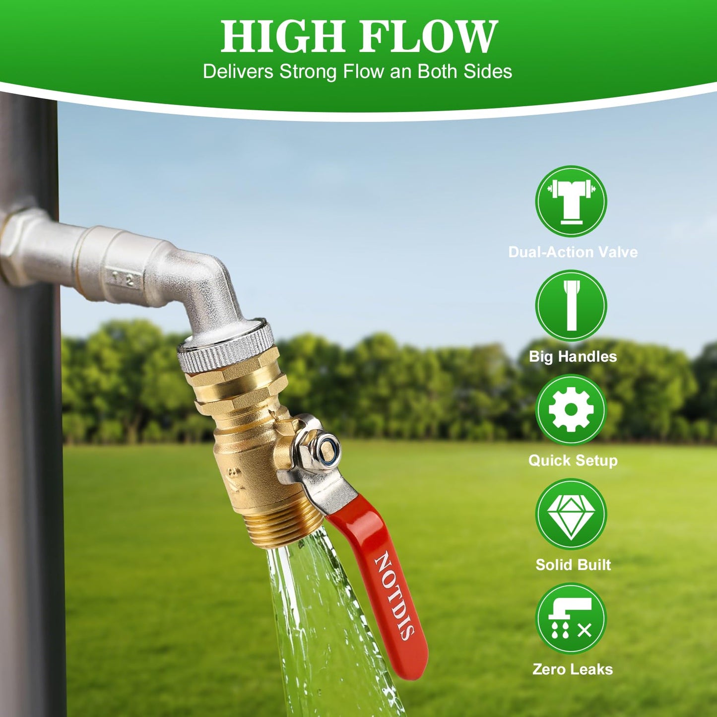 Brass Garden Hose Shut Off Valve with Full-Flow Design - Heavy Duty 3/4" GHT Connector, 304 Stainless Steel Handle (Corrosion-Resistant)