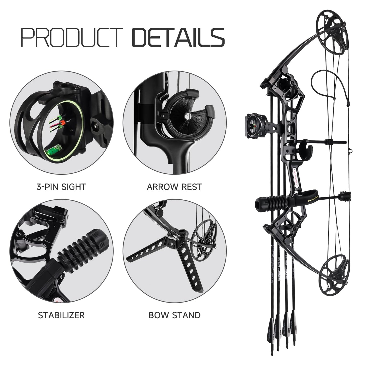 Lanneret Compound Bow and Archery Sets - Right Hand Archery Compound Bows 0-70 lbs Draw Weight Adjustable for Adults and Beginners,25"-31" Draw Length,up to IBO 320 fps,Archery Hunting Bow Set,Black