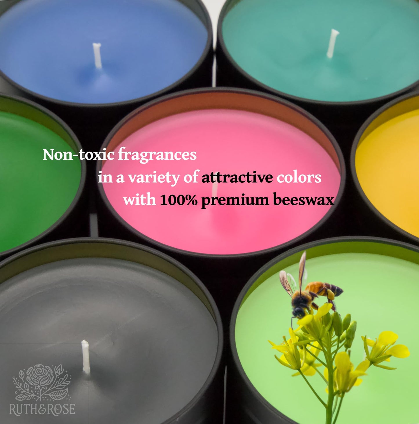 RUTH & ROSE Fraser Fir Scented Candle, 100% Beeswax Candle for Home, 8oz, +65 Hours Burn Time, Aromatherapy Non Toxic Candles, Gift for Women & Men, Made in USA, Perfect for Travel or Gifting