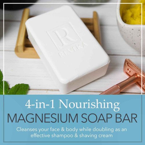 Reveka Skincare Magnesium Soap โ 4-in-1 Natural Bar for Face, Body, Hair & Shaving | Triple-Milled with Shea Butter | USA-Made Peppermint Soap | 4 Pack (7 oz Each)