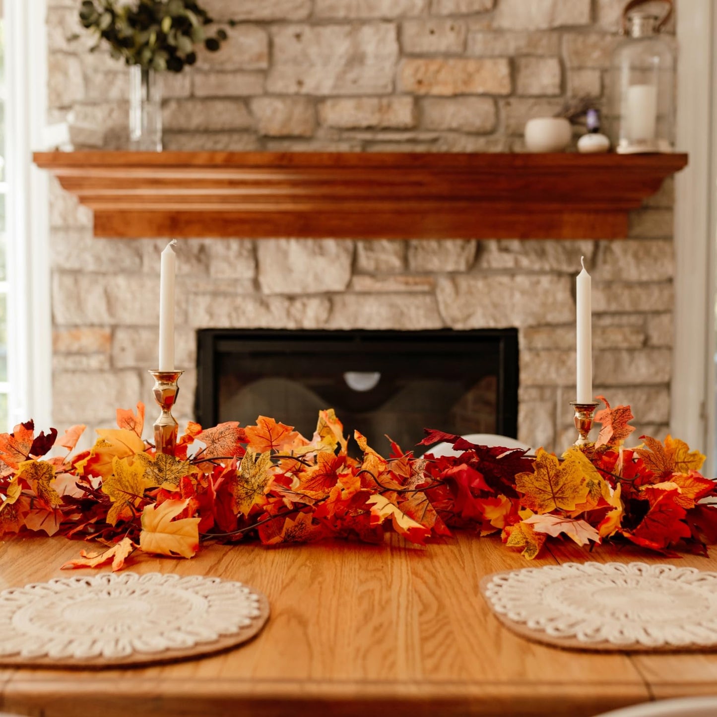 CQURE 4 Pack Fall Leaf Garland, Total 23.6Ft Artificial Fall Vines Autumn Garland Fall Maple Leaves Thanksgiving Decor for Home Wedding Fireplace Christmas