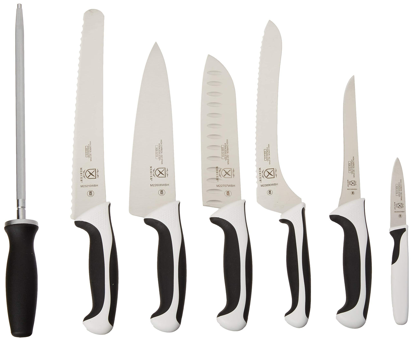 Mercer Culinary Millennia 8-Piece Knife Roll Set, White Handles