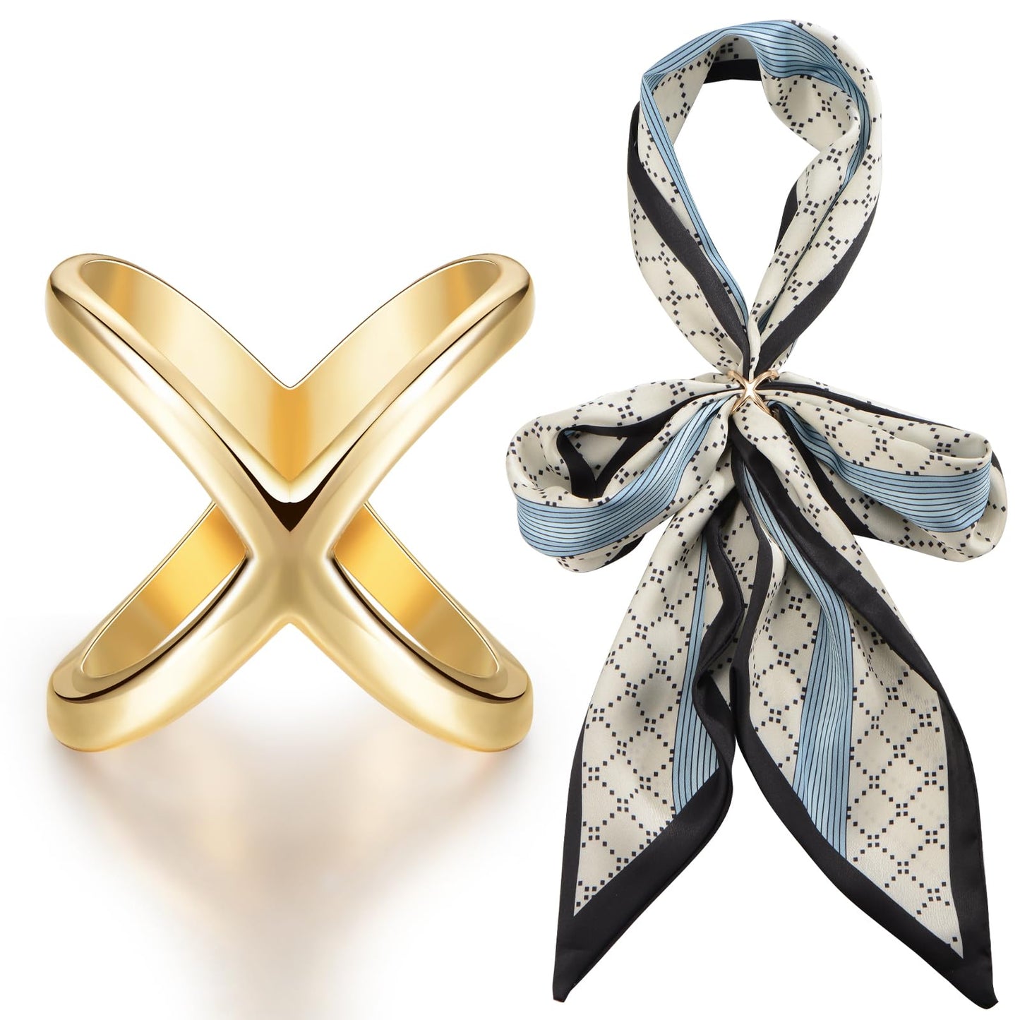 SYWDUDUCLT Scarf Ring,Scarf Clip for Women's Shawl, Silk Neckerchief, Tshirt, Small Size,Gold/Sivler, S/2Pcs
