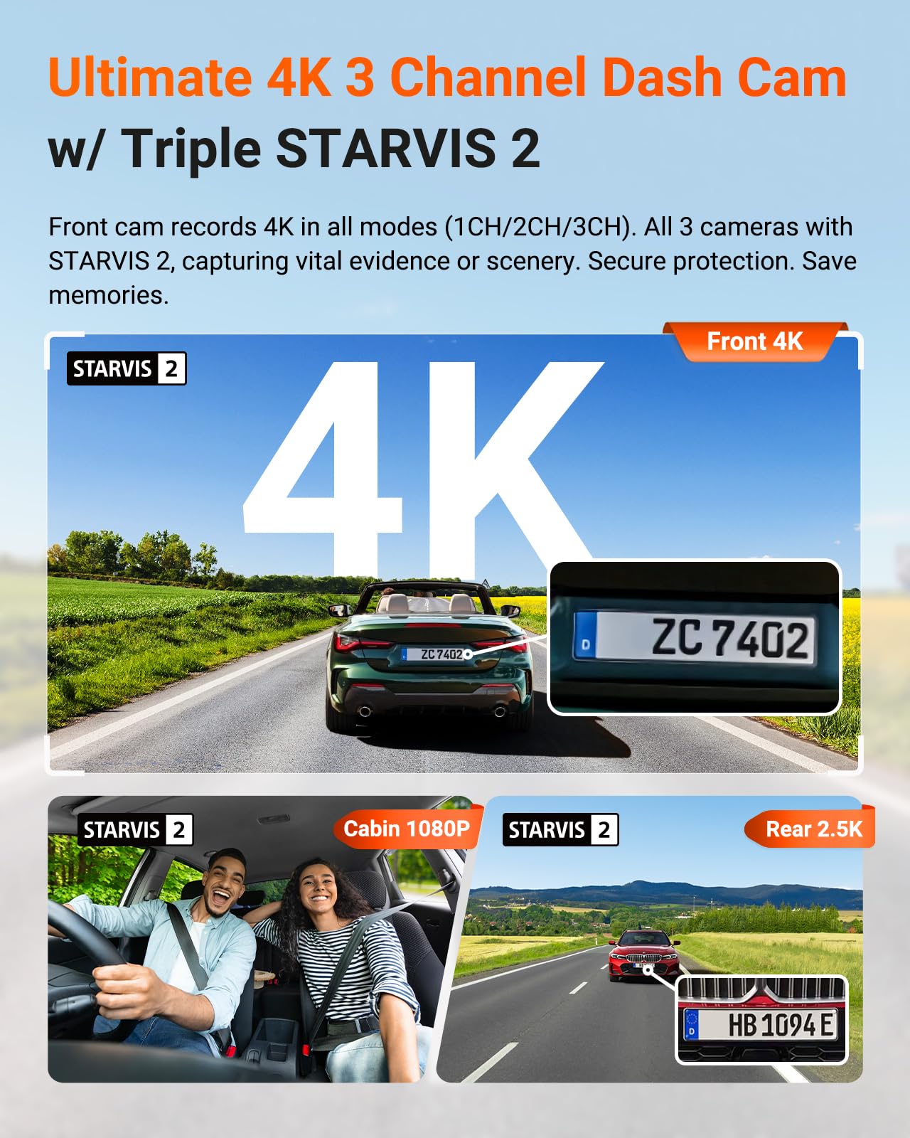 Vantrue N4 Pro S 4K 3 Channel Dash Cam w/Triple STARVIS 2, 4K+1080P+2.5K Front Inside Rear Dash Camera, 4+2.5K Dual Channel, HDR IR Night Vision, Voice Control, Parking Mode, GPS, Wi-Fi, Support 1TB