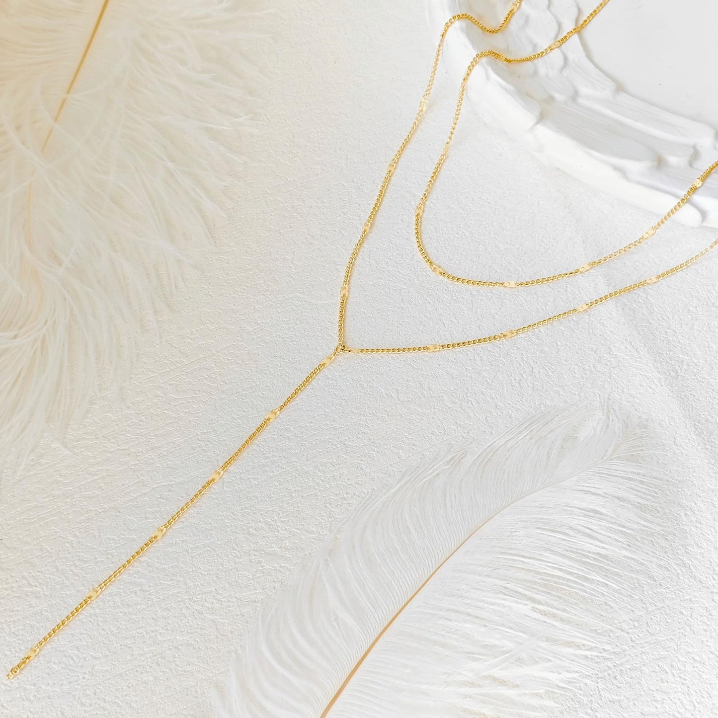 Luxval Gold Necklace for Women Trendy Long Necklaces for Women 14k Gold Plated Lariat Y Necklace Layered Necklaces Sparkly Drop Y-Shaped Chain Jewelry Gift Wedding