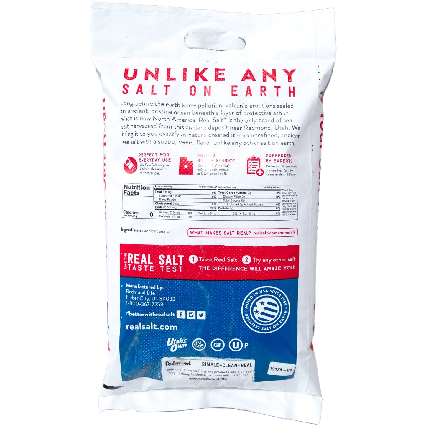 Redmond Real Sea Salt - Natural Unrefined Gluten Free Kosher, 25 Pound Bag