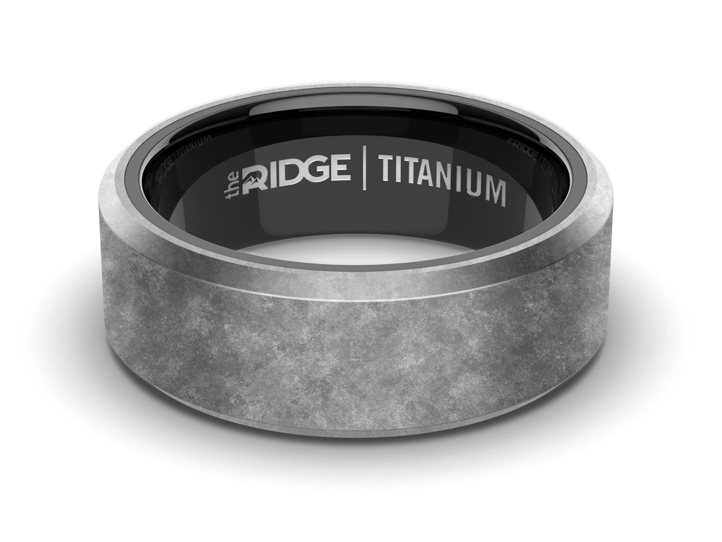 The Ridge Stonewashed Titanium Beveled Ring Comfort Fit Wedding Band - 10