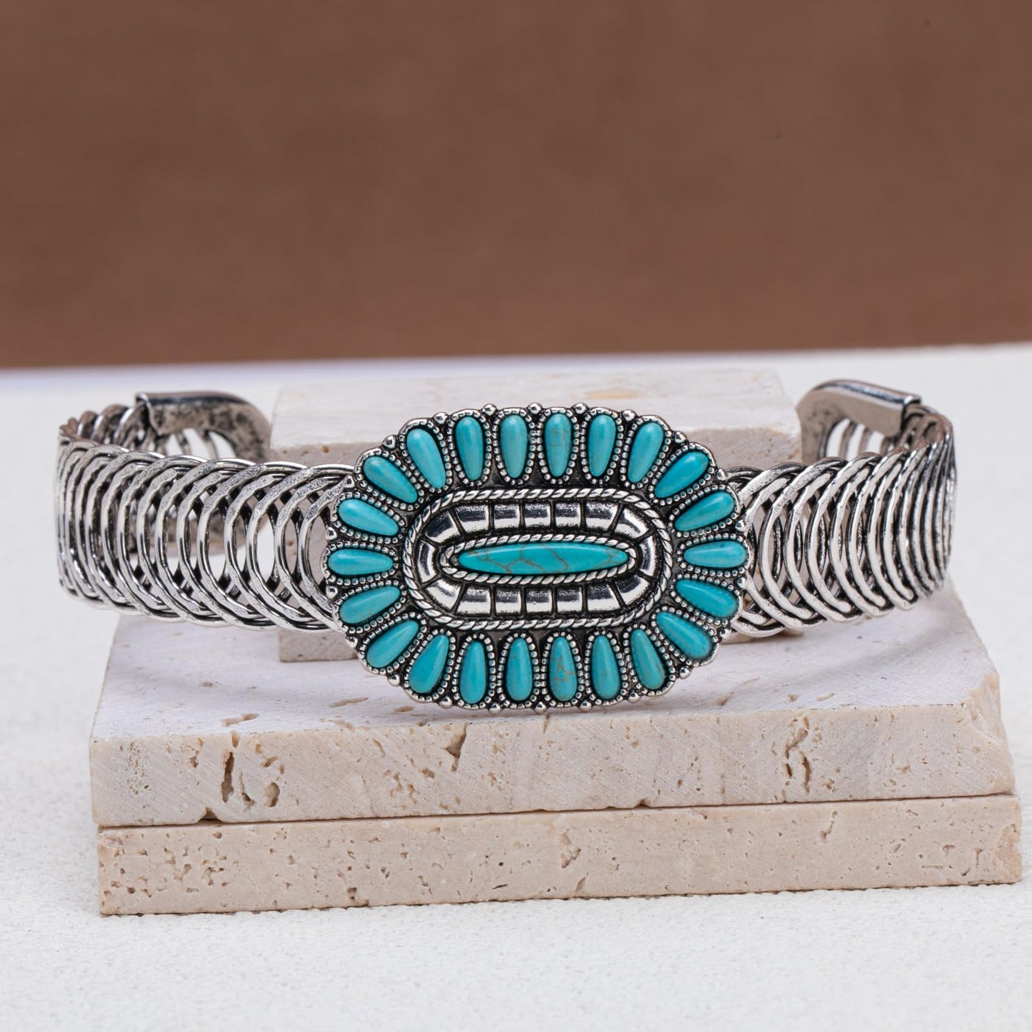 Montana West Rustic Couture Western Turquoise Cuff Bangle Bracelet Bohemian Vintage Elastic Bracelet for Women Cowgirl RCW-1008TQ