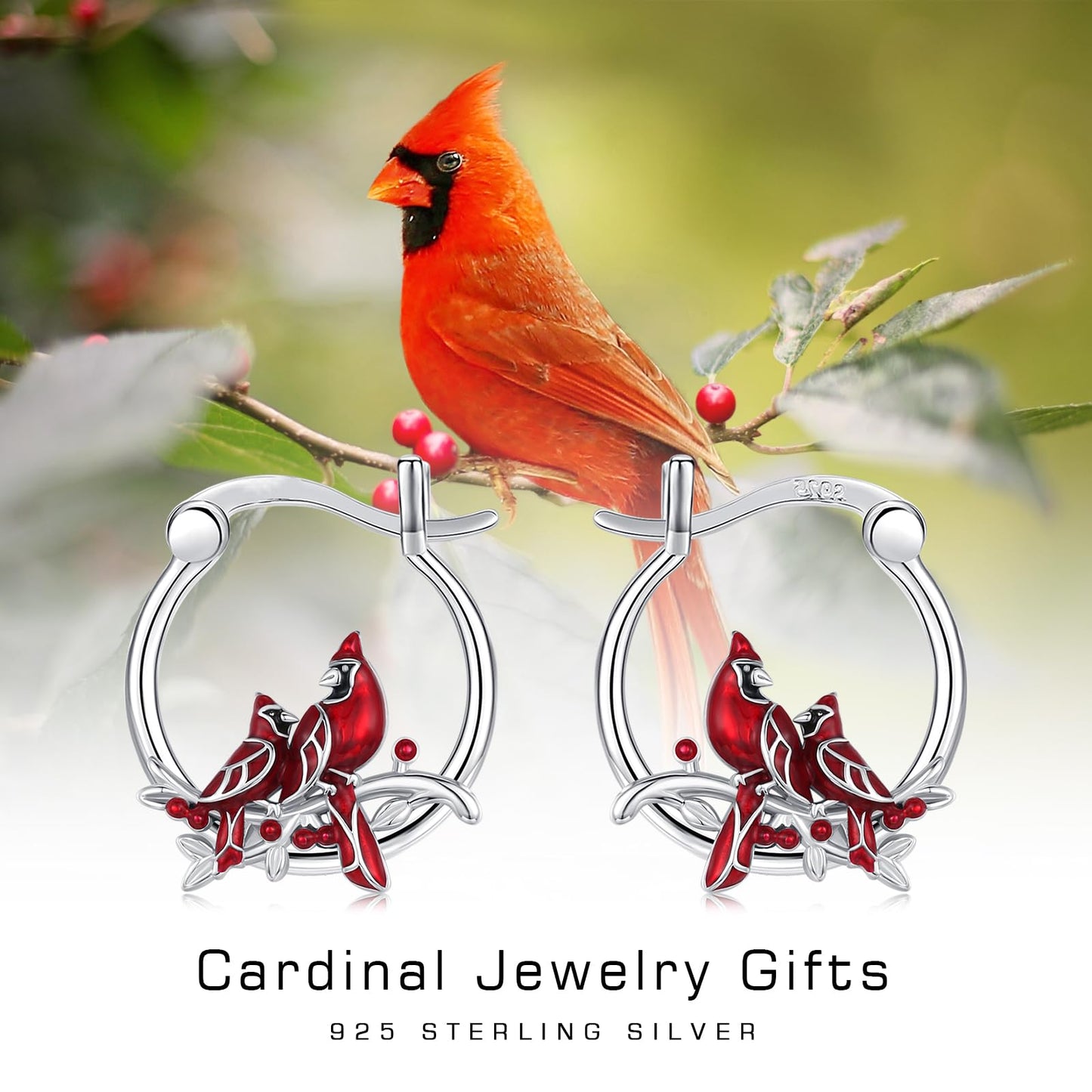 JUSTKIDSTOY Cardinal Earrings 925 Sterling Silver 2 Red Bird Hoop Earrings Jewelry Cardinal Gifts for Women Mother Grandma