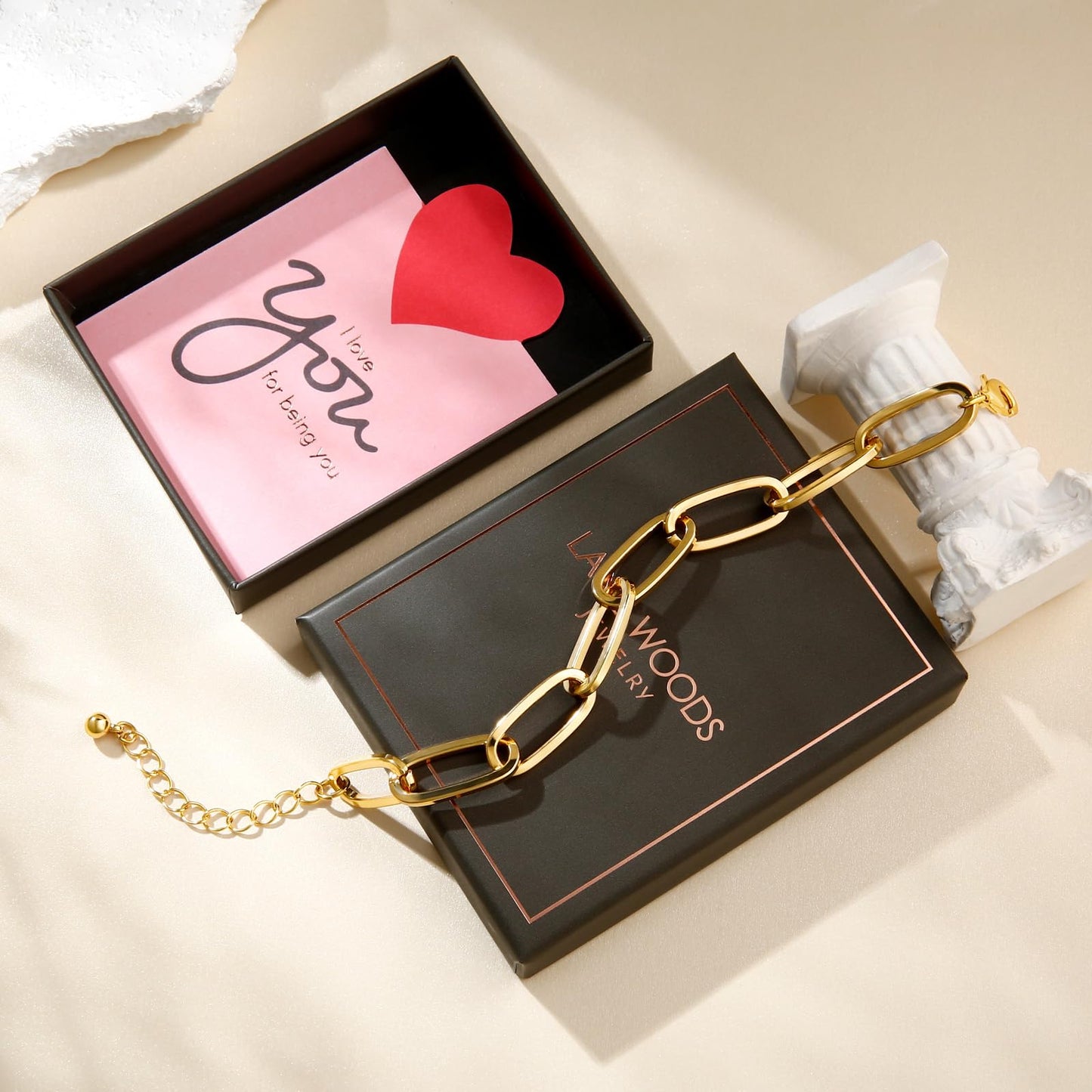 LANE WOODS Gold Bracelets for Women 14k Gold Plated Paperclip Bracelet Thick Large Link Chain for Women