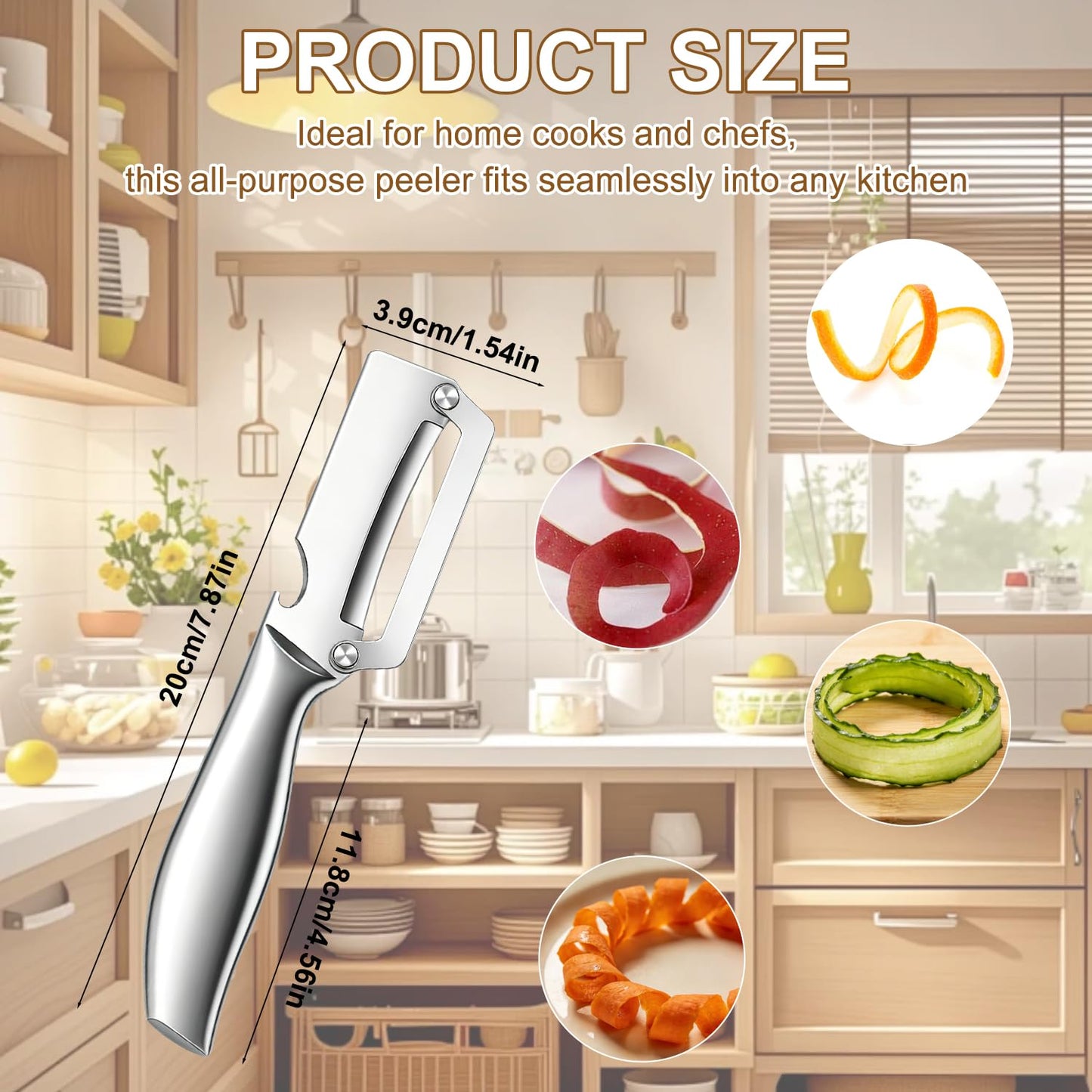 2Pc Multi-Functional Vegetable Peeler for Kitchen,2026 New Stainless Steel Peeler with Wooden Handle and Bottle Opener,2 in 1 Stainless Steel Kitchen Tool for Fruit Apple Potato Pumpkin Slicer(Sliver)