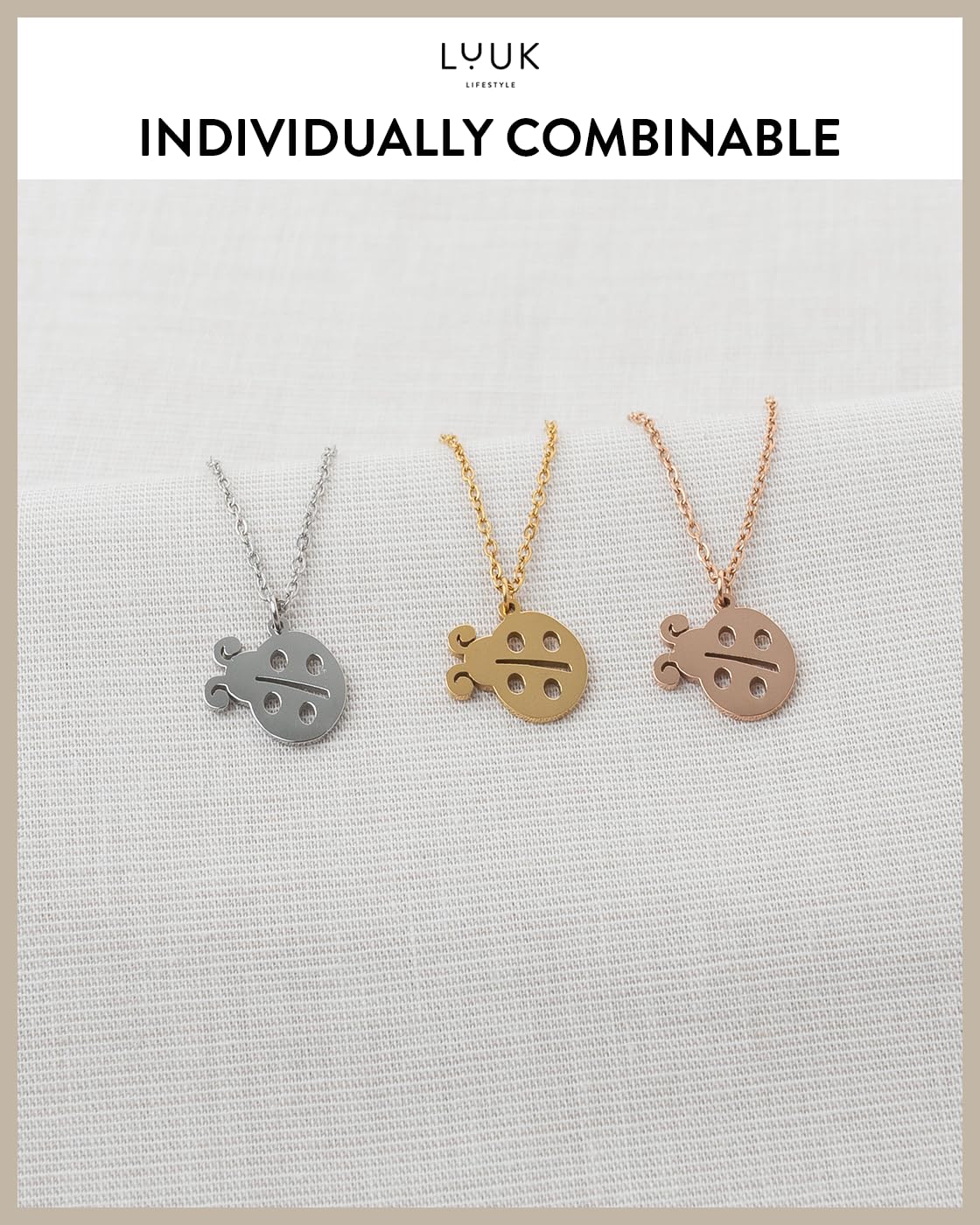 LUUK LIFESTYLE Stainless steel Ladybird pendant necklace, 14K silver plated, Symbol of Goodluck, 19in adjustable sturdy chain, Holiday gift for her, dainty trendy aesthetic(HAPPINESS Gift Card)