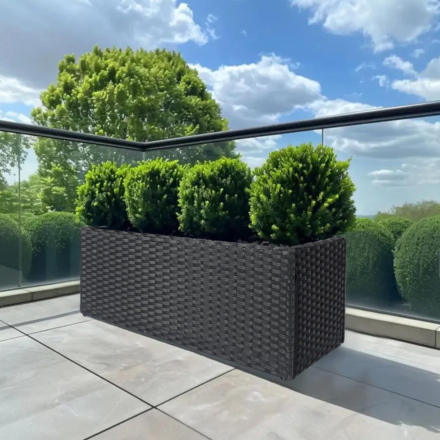 LEWIS&WAYNE Large Rectangular Block Planter Box Handmade Wicker Tall Planters for Outdoor Plants with Removable Liners Modern Planter for Indoor Outdoor Patio Deck - Black, 36''x12''x16''