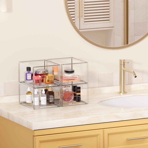 Vtopmart 4 Pack 4.4''H and 4 Pack 7.6" H Clear Stackable Storage Drawers