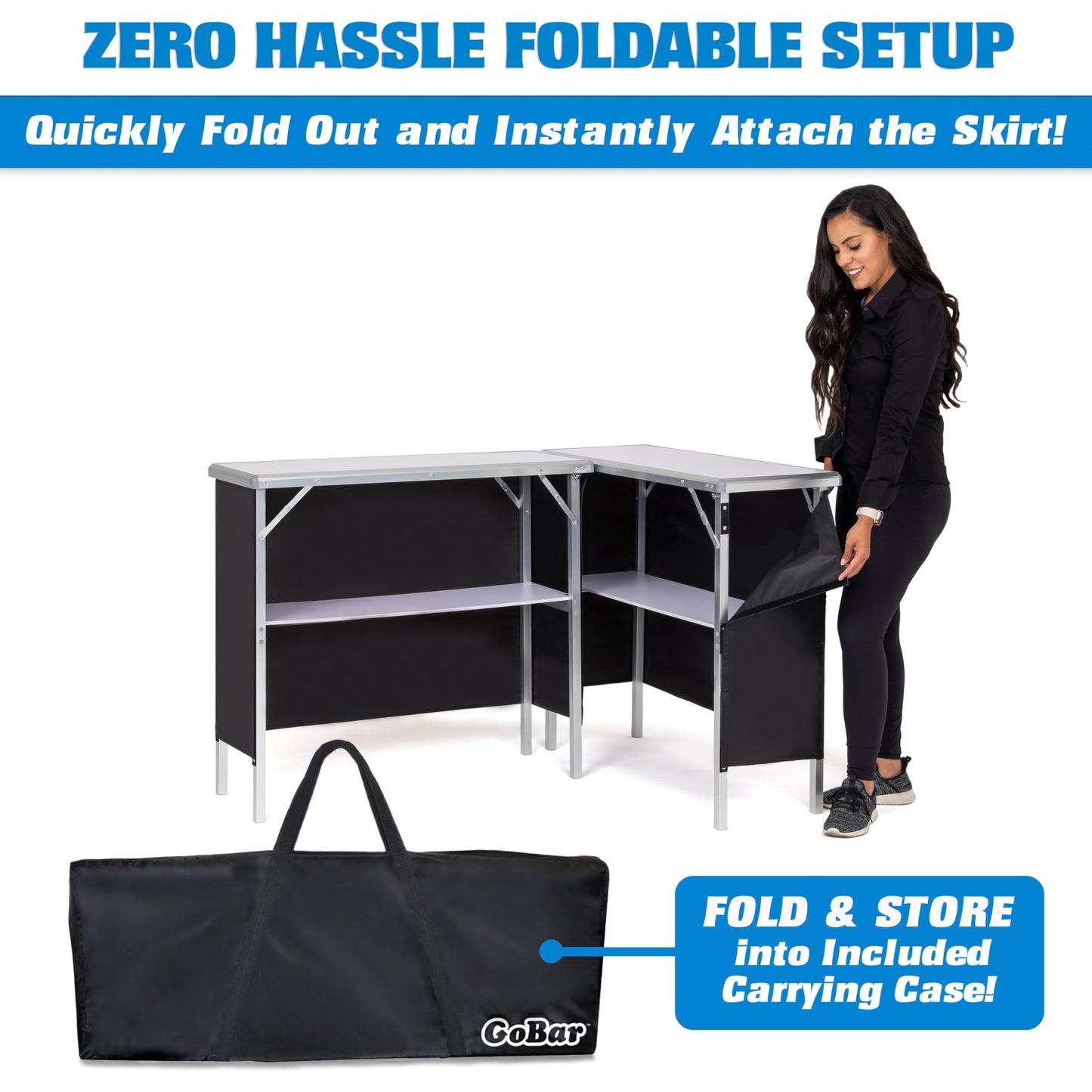 GoBar Portable Double Bar Table Set - Mobile Bartender Station for Events - Includes Carrying Case - Standard or LED