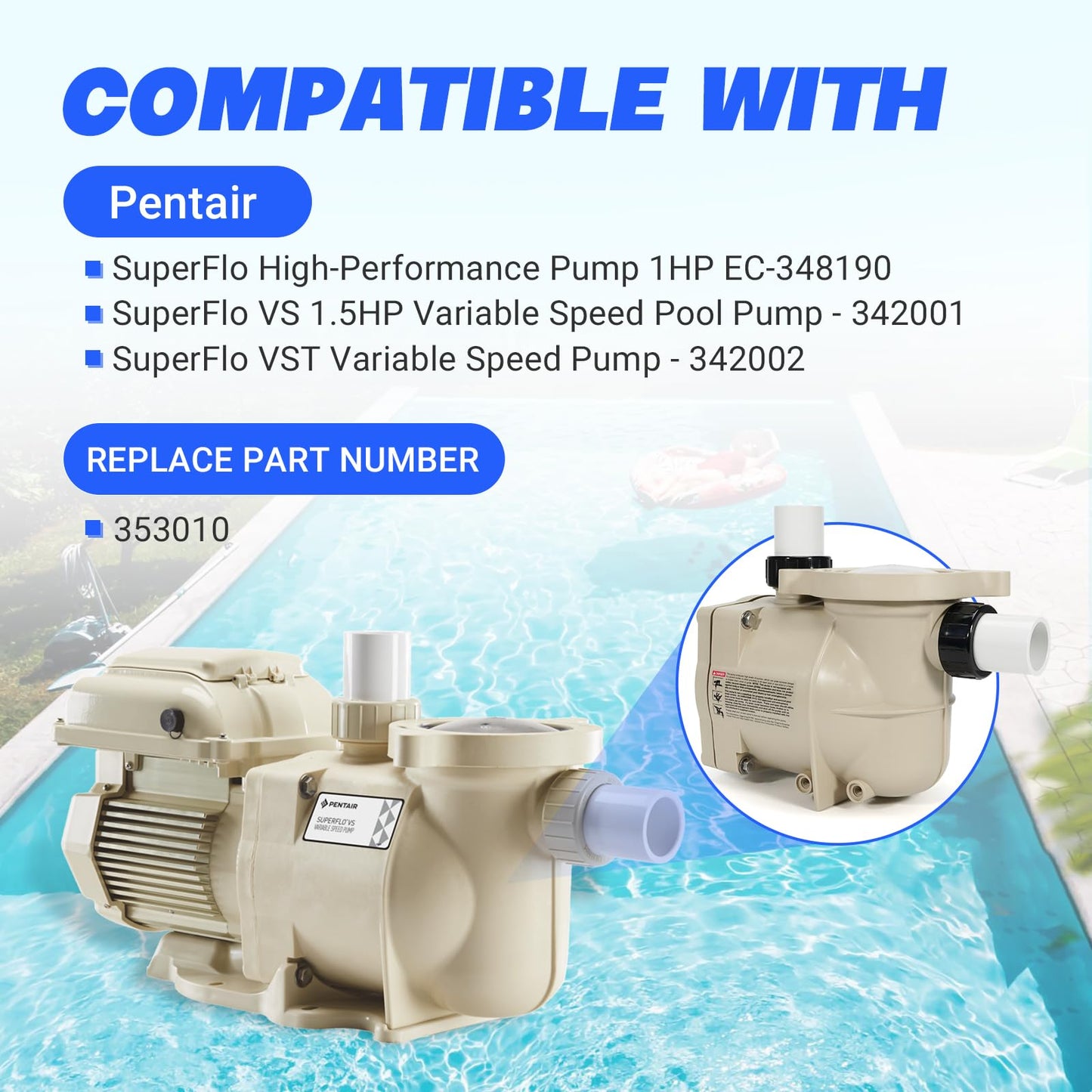 loosoo 353010 Volute Assembly w/Housing & Lid & Locking Ring & Basket & Unions & Seal Plate Compatible with Pentair Superflo Pool Pump, for Pool and Spa Inground Pump, Almond