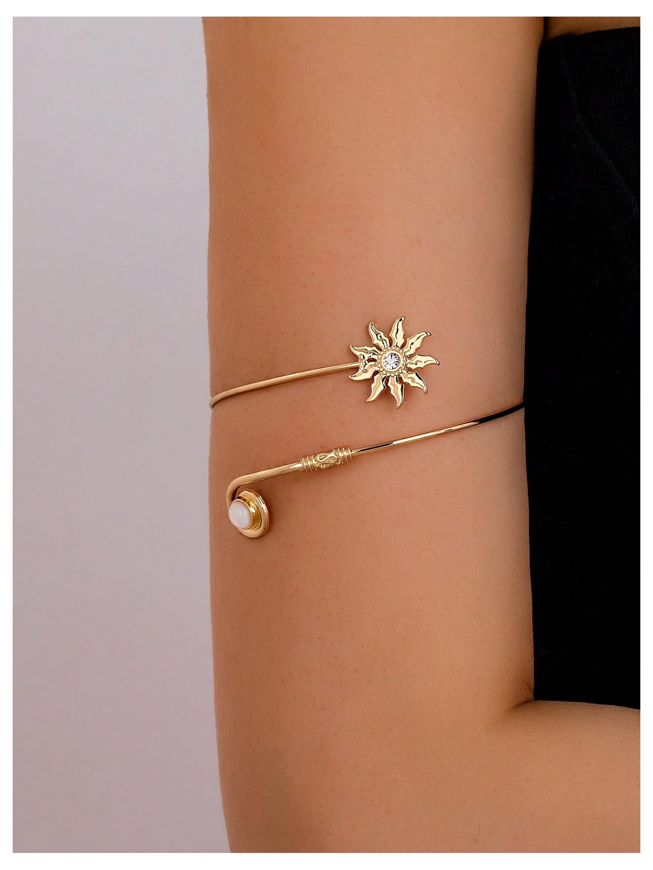MakeMeChic Beach Gold Arm Cuff Jewelry for Women Bangle Band Armlet Flower Upper Arm Cuff Bracelet Summer Beach Essentials Gold Sun One-Size