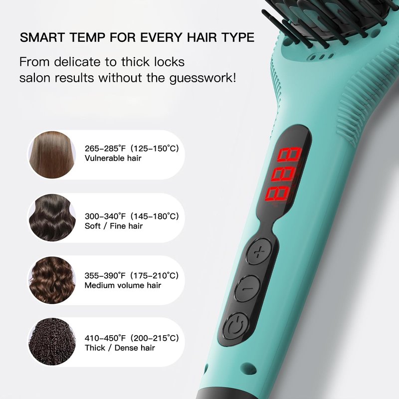 Azeus Ionic Hair Straightener Brush, Adjustable 30s Fast MCH Ceramic Heating Hair Straightening Brush with Anti Scald Feature, Frizz-Free Shine & Hair Repair (Turquoise Blue)