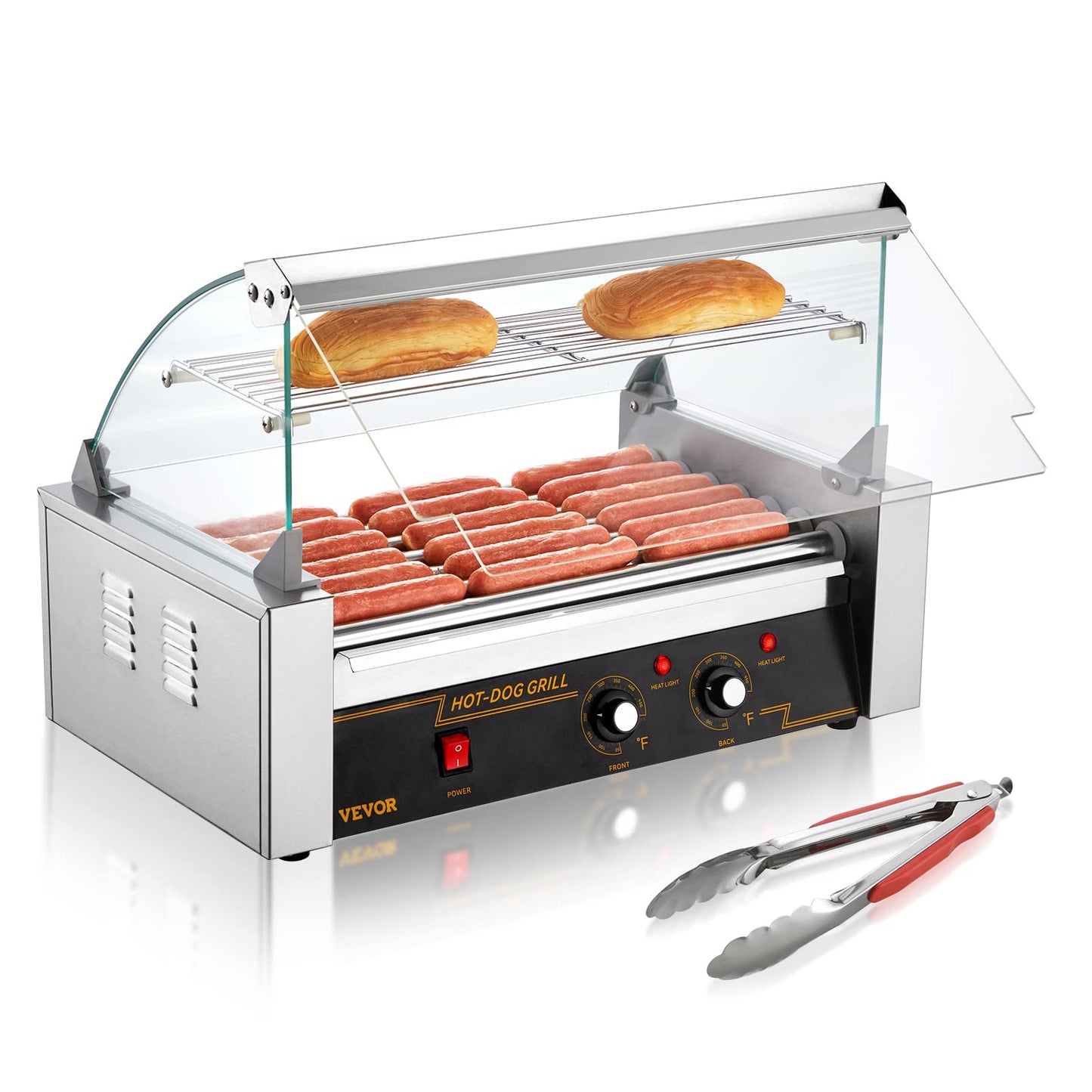 VEVOR Hot Dog Roller 7 Rollers 18 Hot Dogs Capacity 1050W Stainless Sausage Grill Cooker Machine & 7" Red Checker Paper Hot Dog Trays- Pack of 100ct