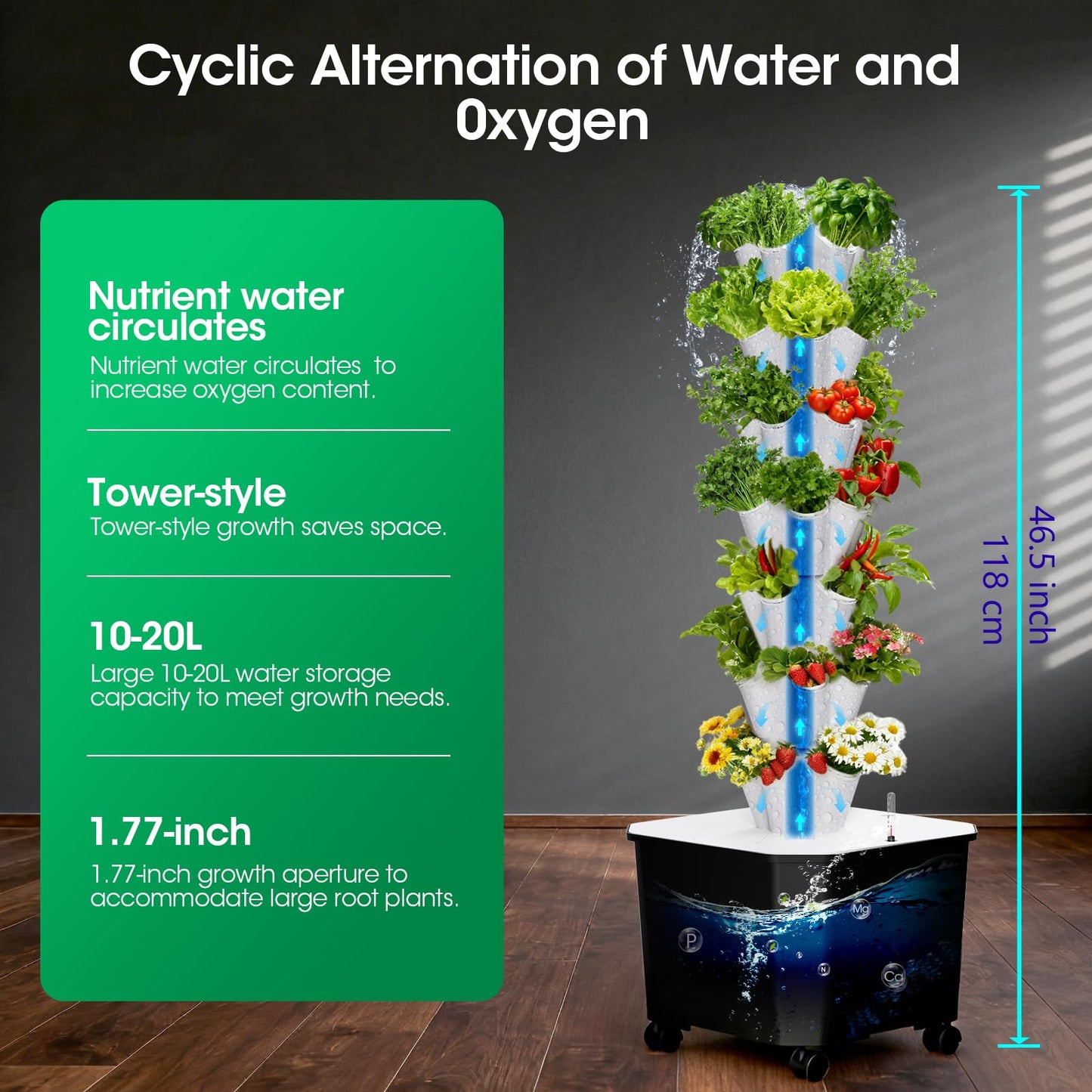 Vertical Hydroponic Tower Garden,35 Pods 7-Layer Indoor Outdoor Growing System with Smart Timer,3 Seed Starter Tray.Water Pump-BPA-Free Modular ,for Hydroponic Gardening Lovers Planting Vegetables