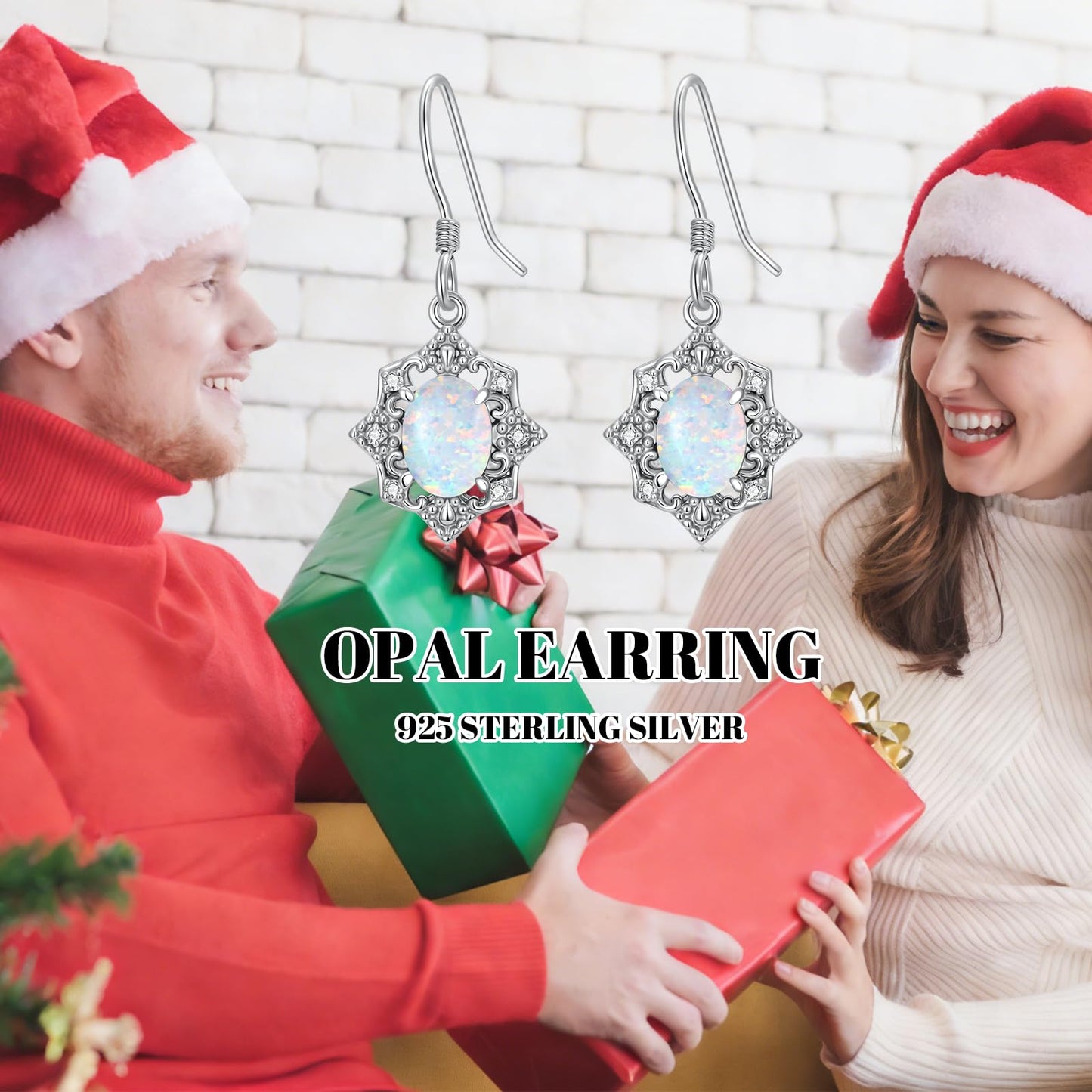 MOTIEL Vintage Opal Dangle Earrings for Women 925 Sterling Silver Genuine Opal Dangle Drop Earrings with Diamond October Birthstone Jewelry Gift for Mother Wife - Style B