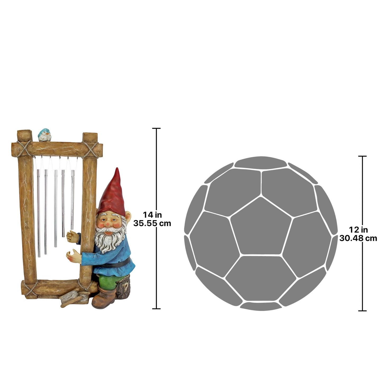 Design Toscano HF5152401 Garden Gnome Statue - Ringing His Chimes Garden Gnome - Lawn Gnome,full color