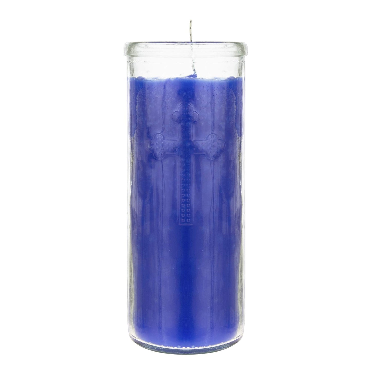 Mega Candles 3 pcs Unscented Blue Dual Cross Glass Container Altagraciano Devotional Prayer Candles, Premium Wax Candle 3 Inch x 7.25 Inch, Sanctuary, Vigils, Prayers, Blessings, Religious, Memorials