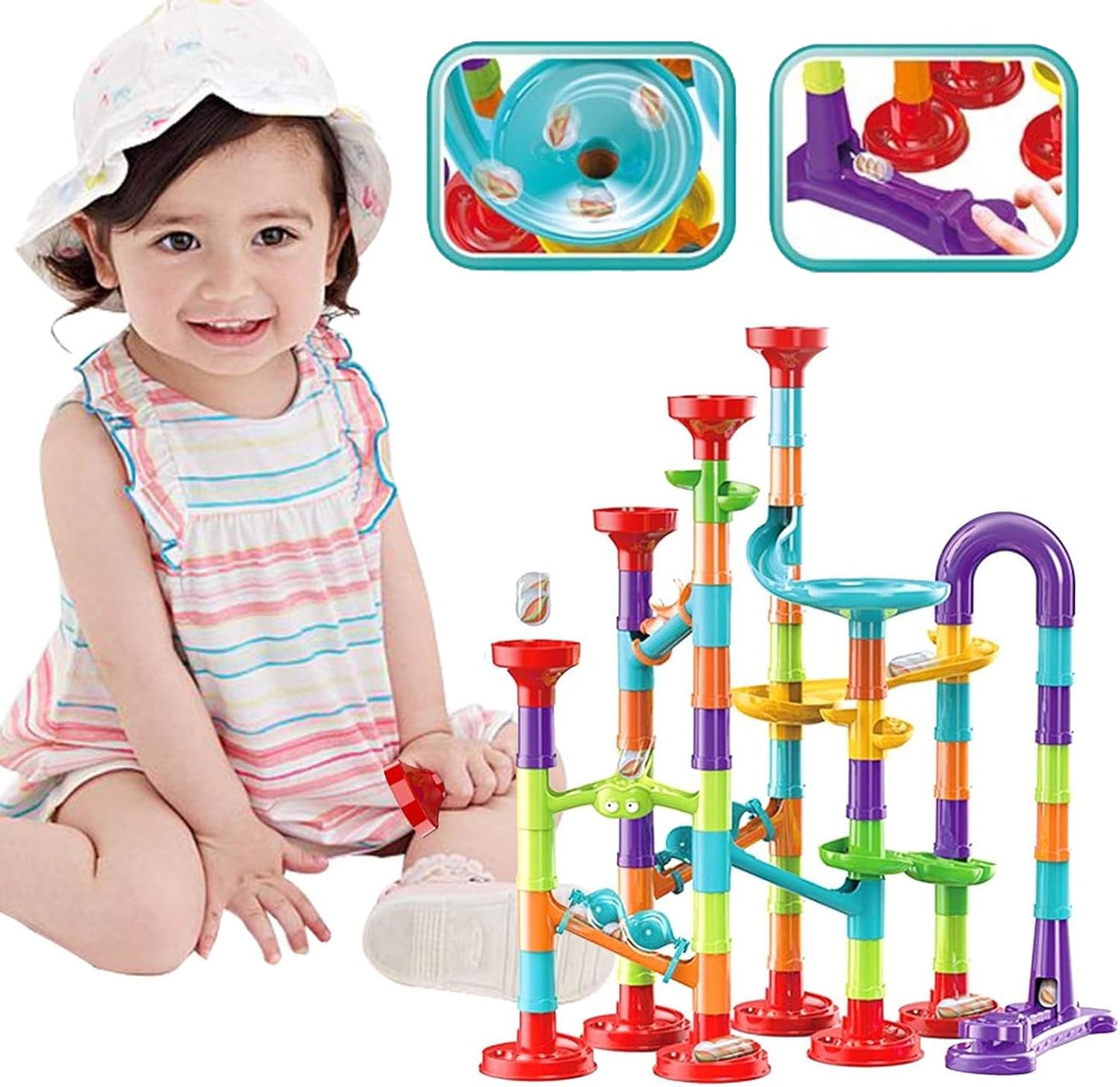 93Pcs Marble Run Set with 30 Glass Marbles Runs for Kids Girls Boys Toys Stem Maze Educational Race Game Birthday Gifts (LargeA)