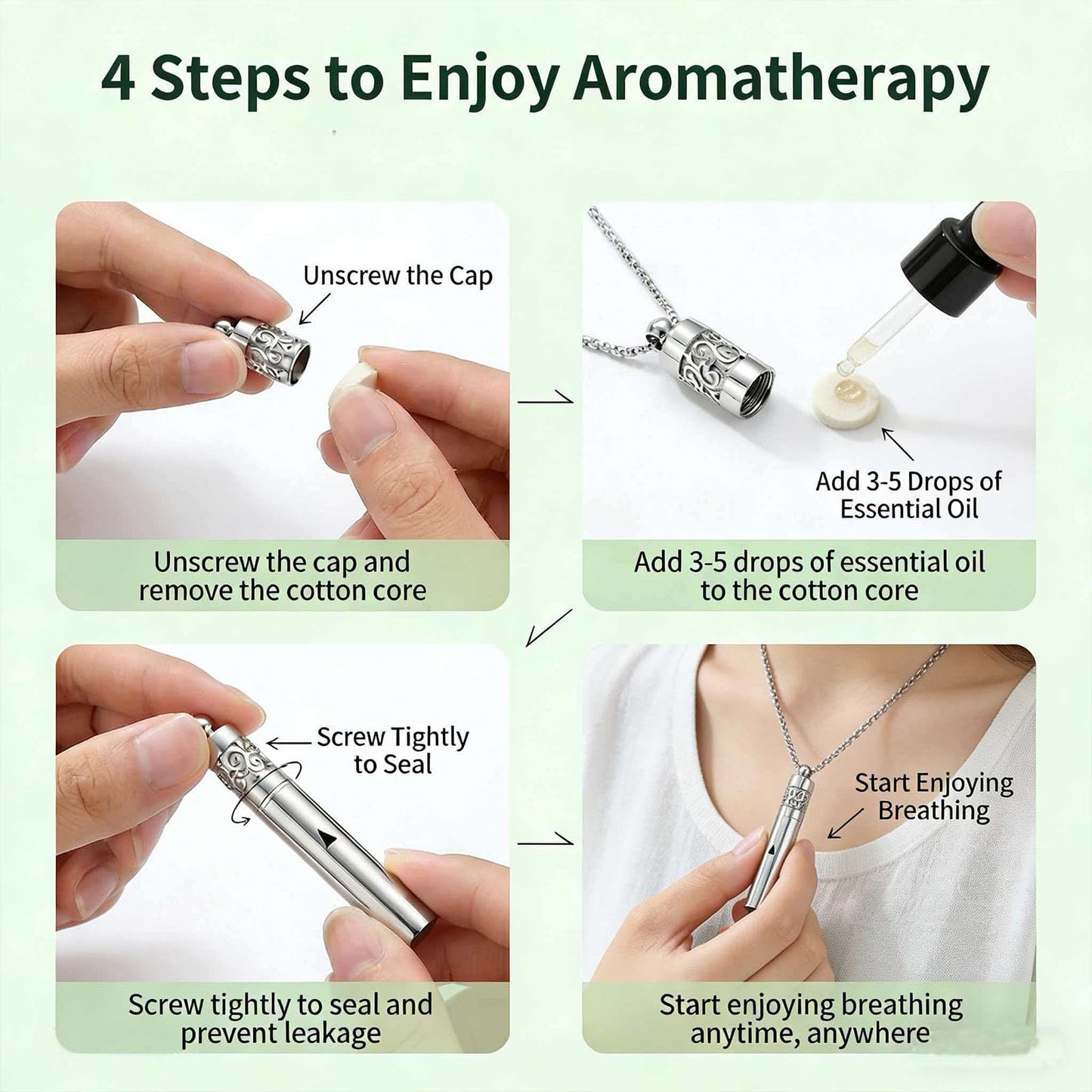 phaxud Stainless Steel Mindfulness Breathing Necklace for Anxiety Original Upgrades Multifunctional Breathlink with Essential Oil Diffuser Multifunctional Jewelry (H)