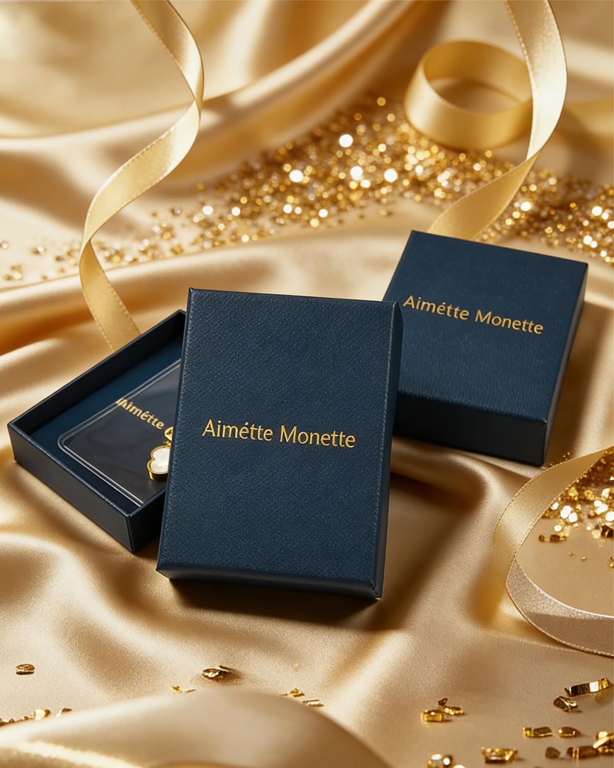 Aimétte Monette 18K Gold Plated Necklaces for Women, Dainty Lucky Four Leaf Clover Gold Necklace Set 2 Side Clover Charm Necklace, Fashion Jewelry Gifts for Women Red and White