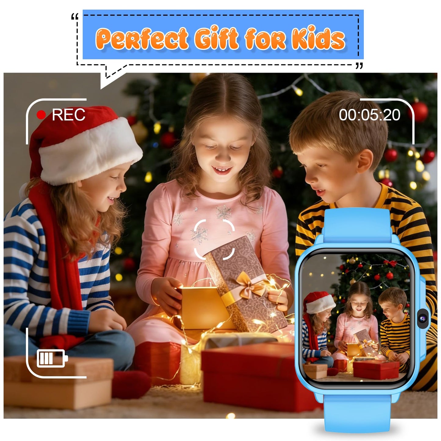 Kids Smart Watch Boys and Girls, Smartwatch with Alarm Clock, Camera, Games, Music, SOS, 24/7 Health Monitor, 100+ Sports Modes, IP68 Waterproof, Children Watches Birthday Gift for Kid Ages 4-12