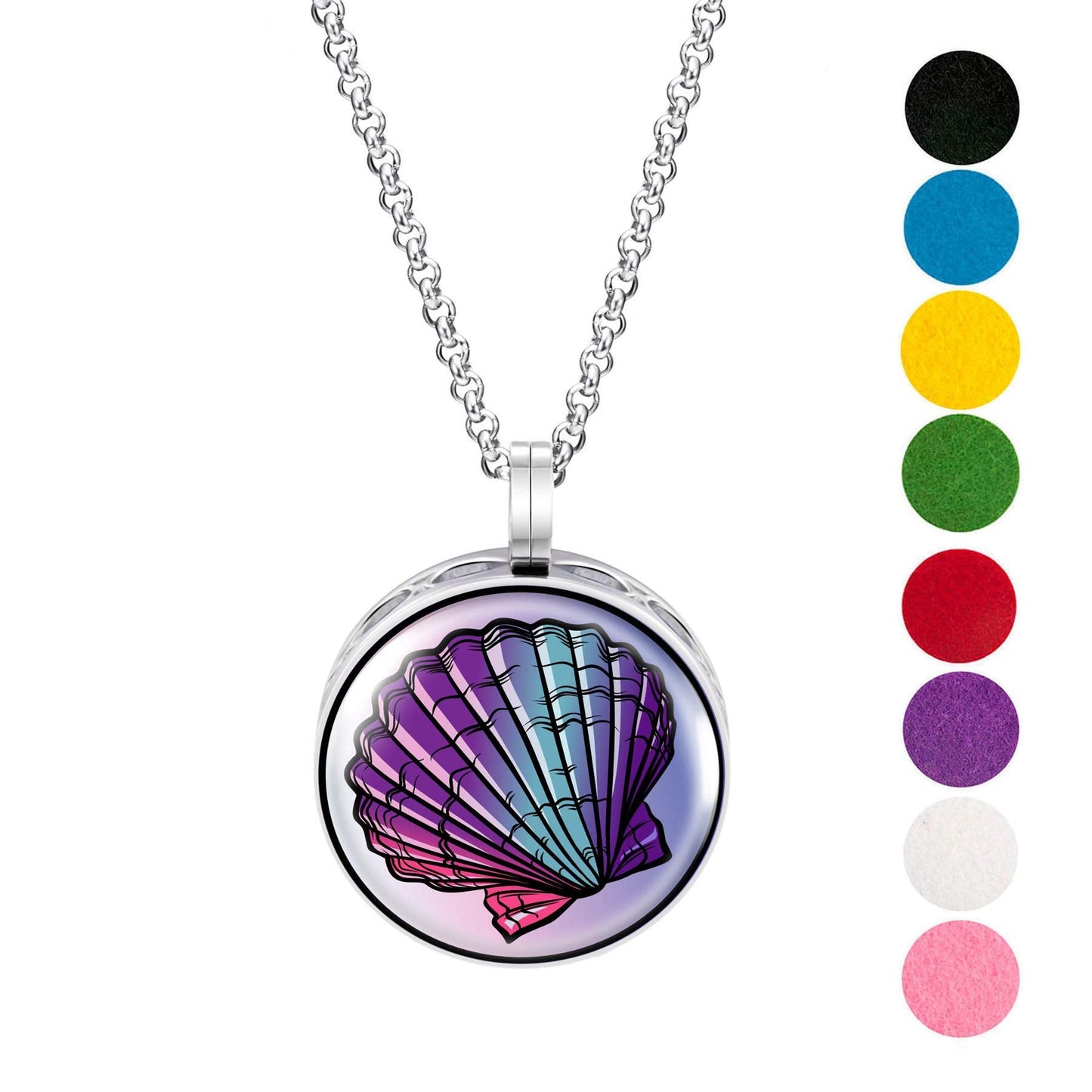 Wild Essentials Seashell Enamel Finish Essential Oil Diffuser Necklace Gift Set - Includes Aromatherapy Pendant, 24" Stainless Steel Chain, 8 Color Refill Pads